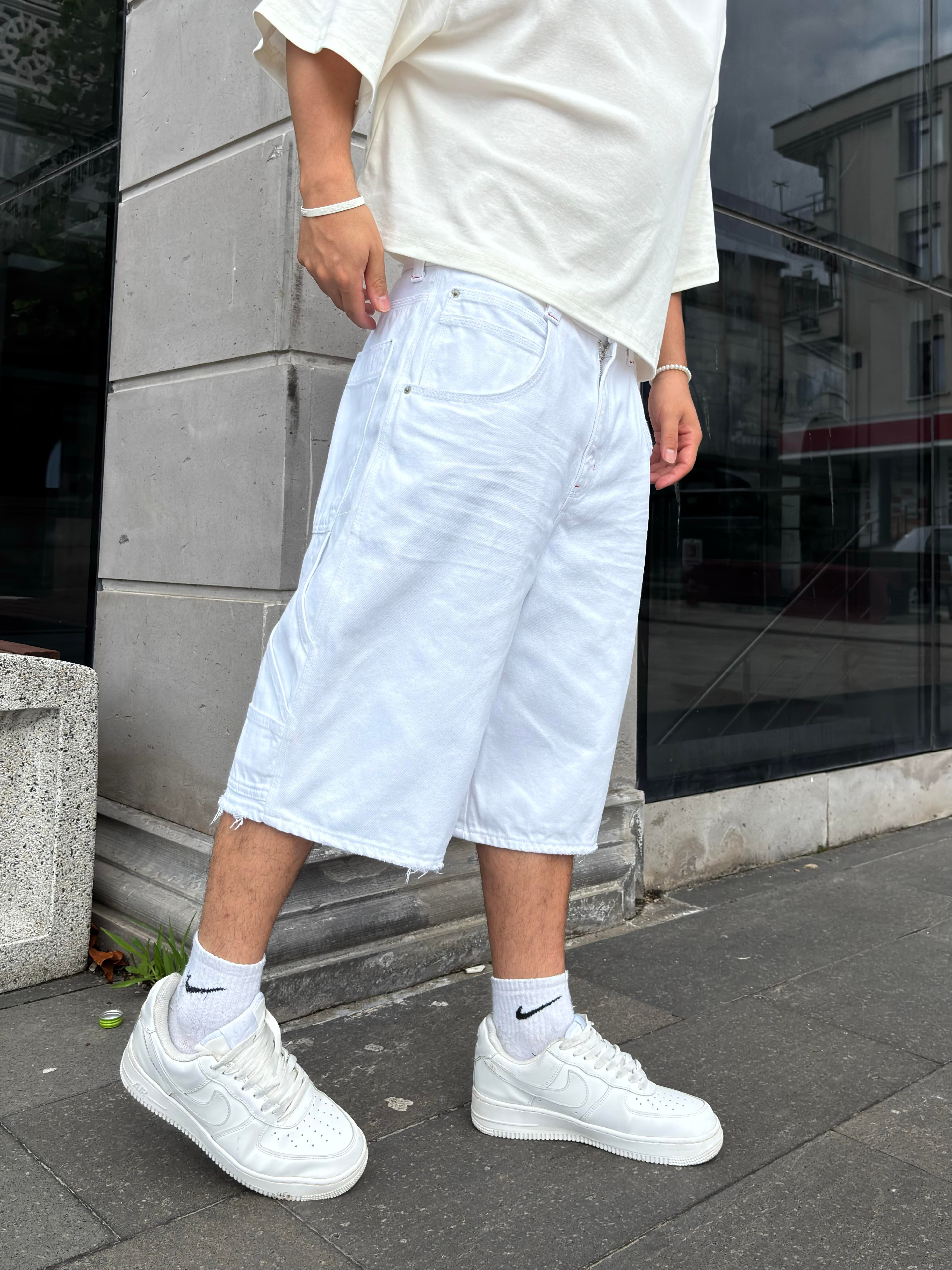 White Denim Oversized Carpenter Jorts