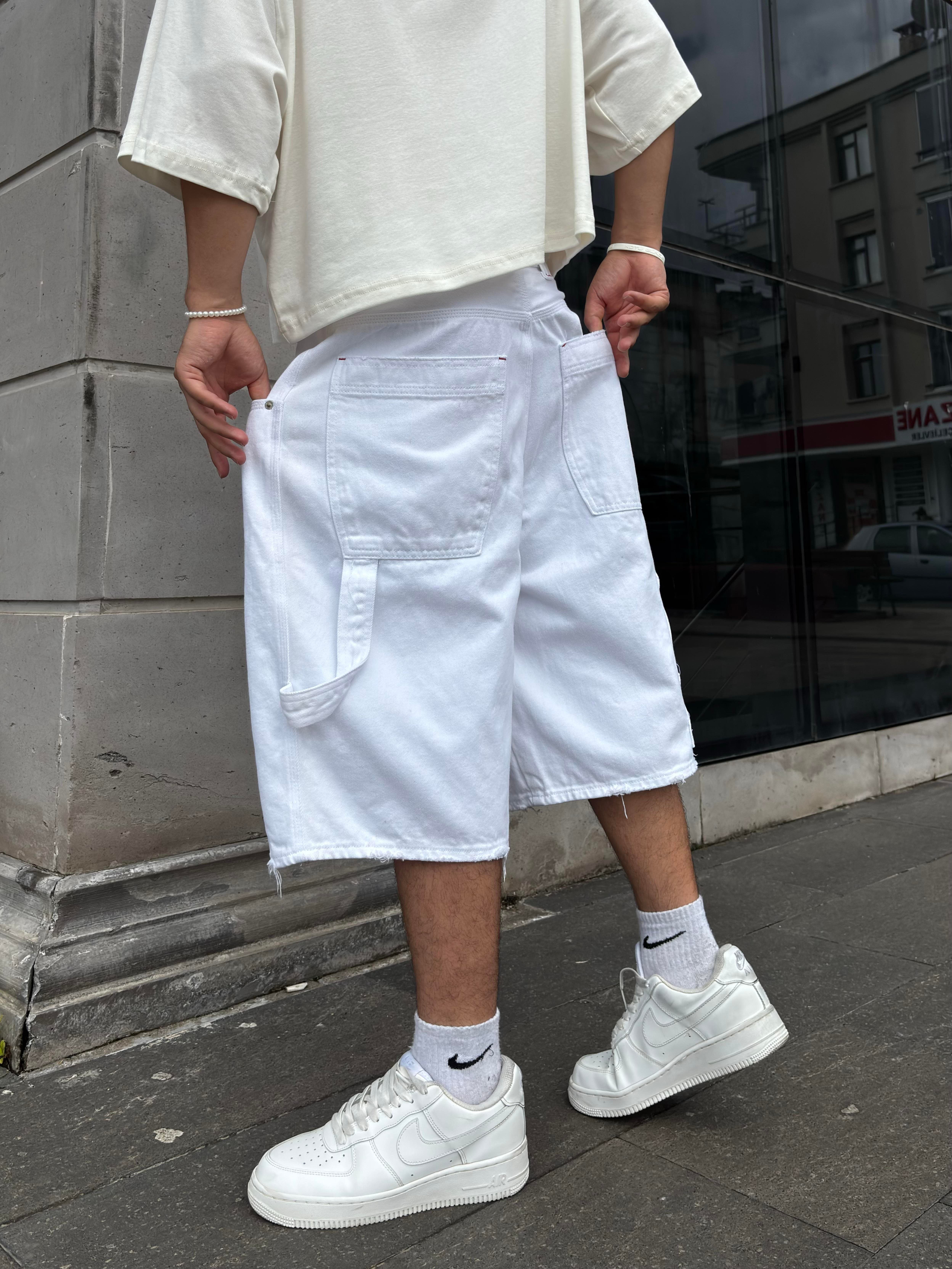 White Denim Oversized Carpenter Jorts