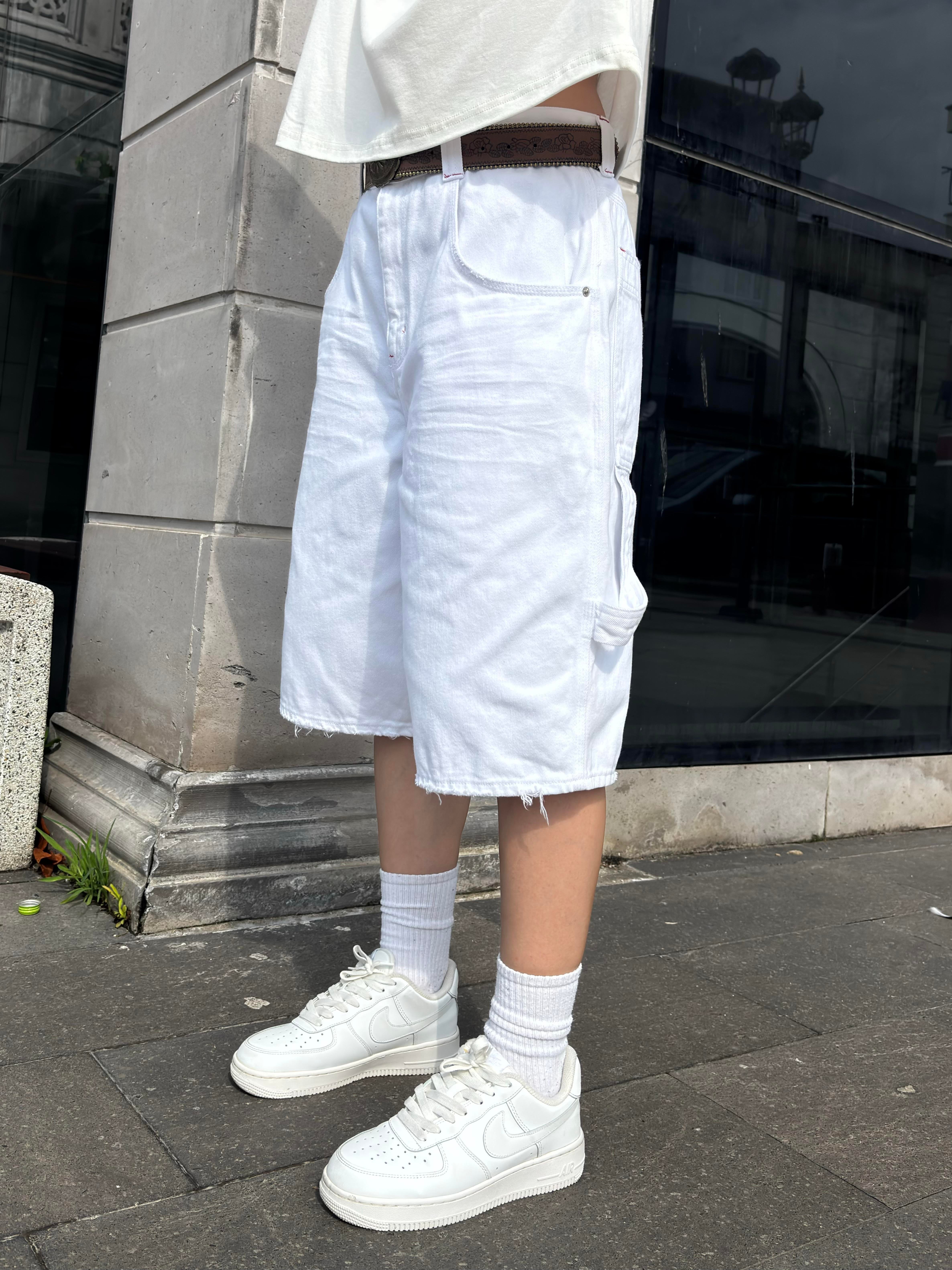 White Denim Oversized Carpenter Jorts
