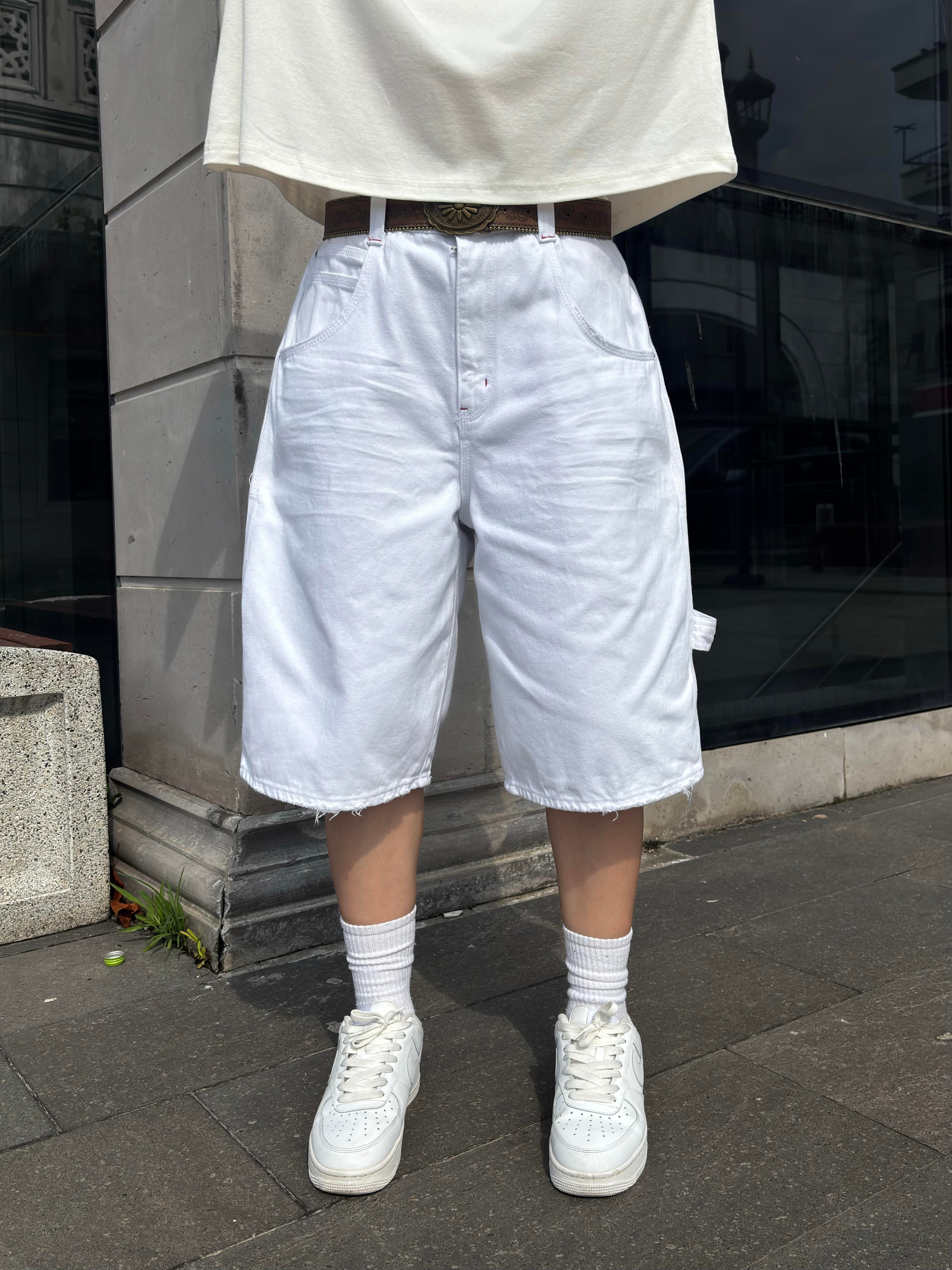 White Denim Oversized Carpenter Jorts