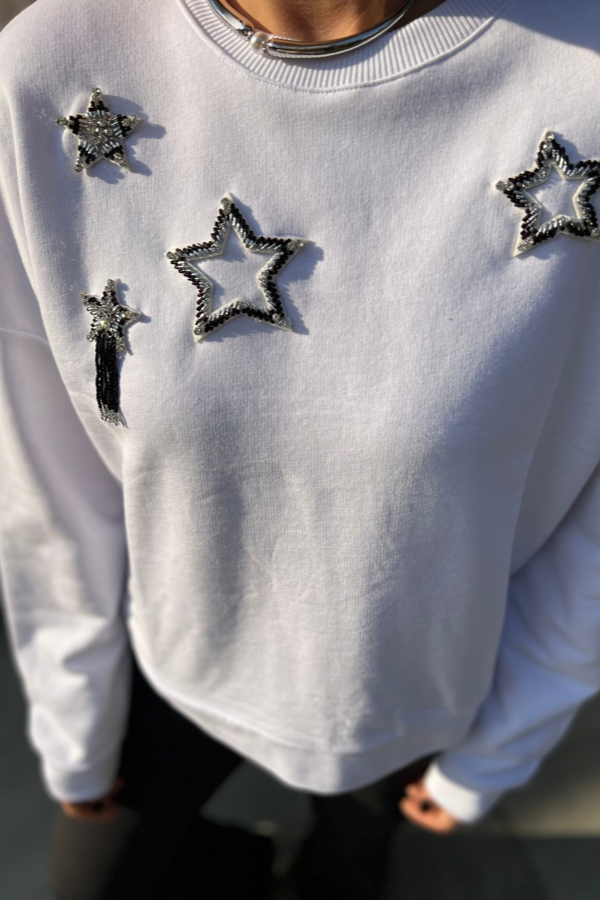 ORİJİNAL MARKA YILDIZ İŞLEMELİ SWEATSHIRT