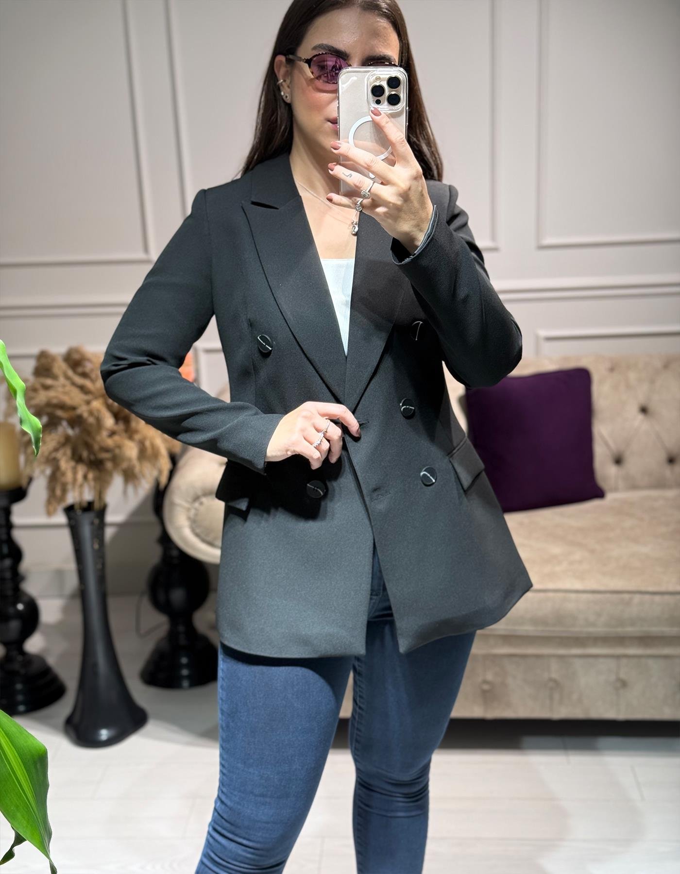 Kruvaze Blazer Ceket Siyah 