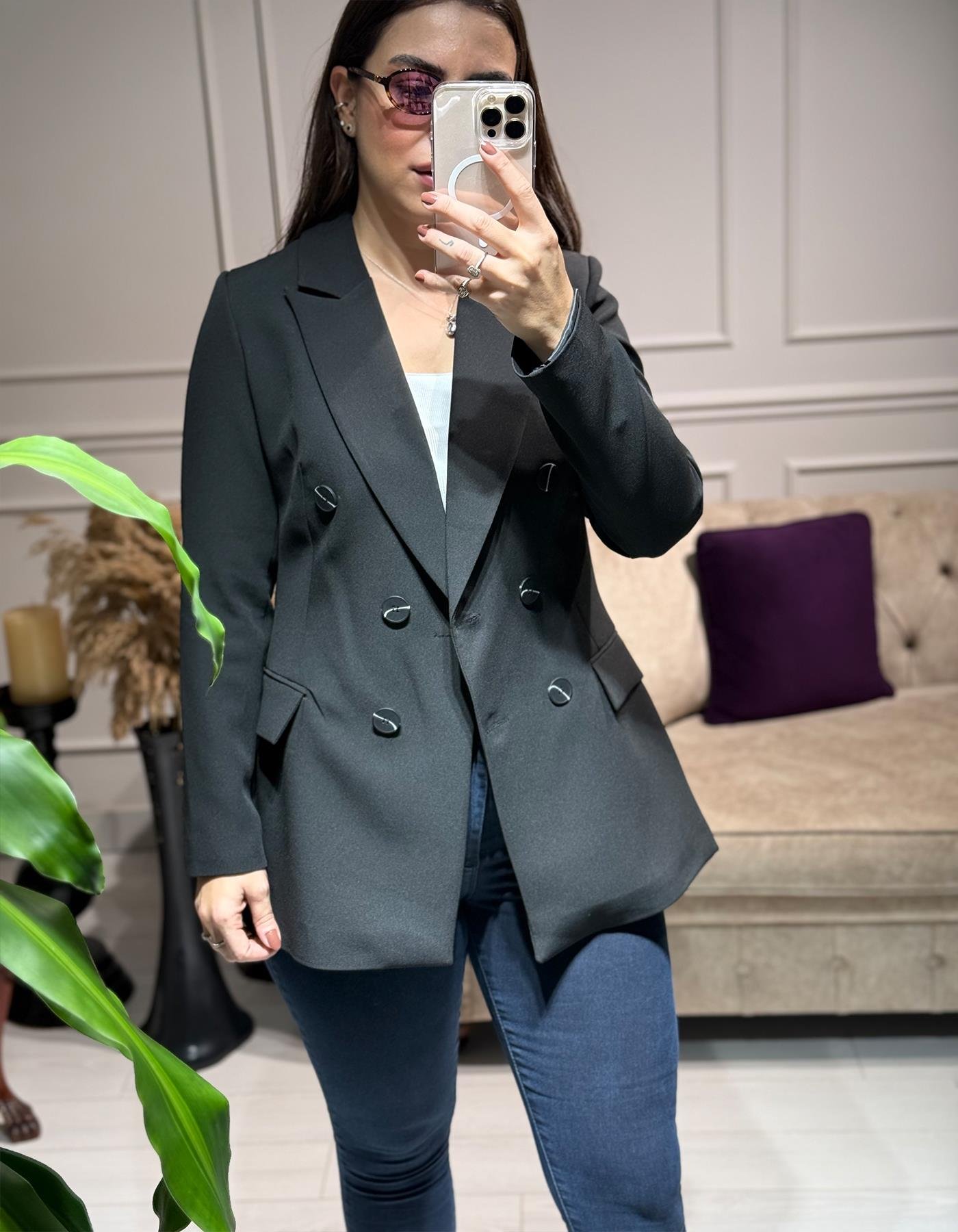 Kruvaze Blazer Ceket Siyah 