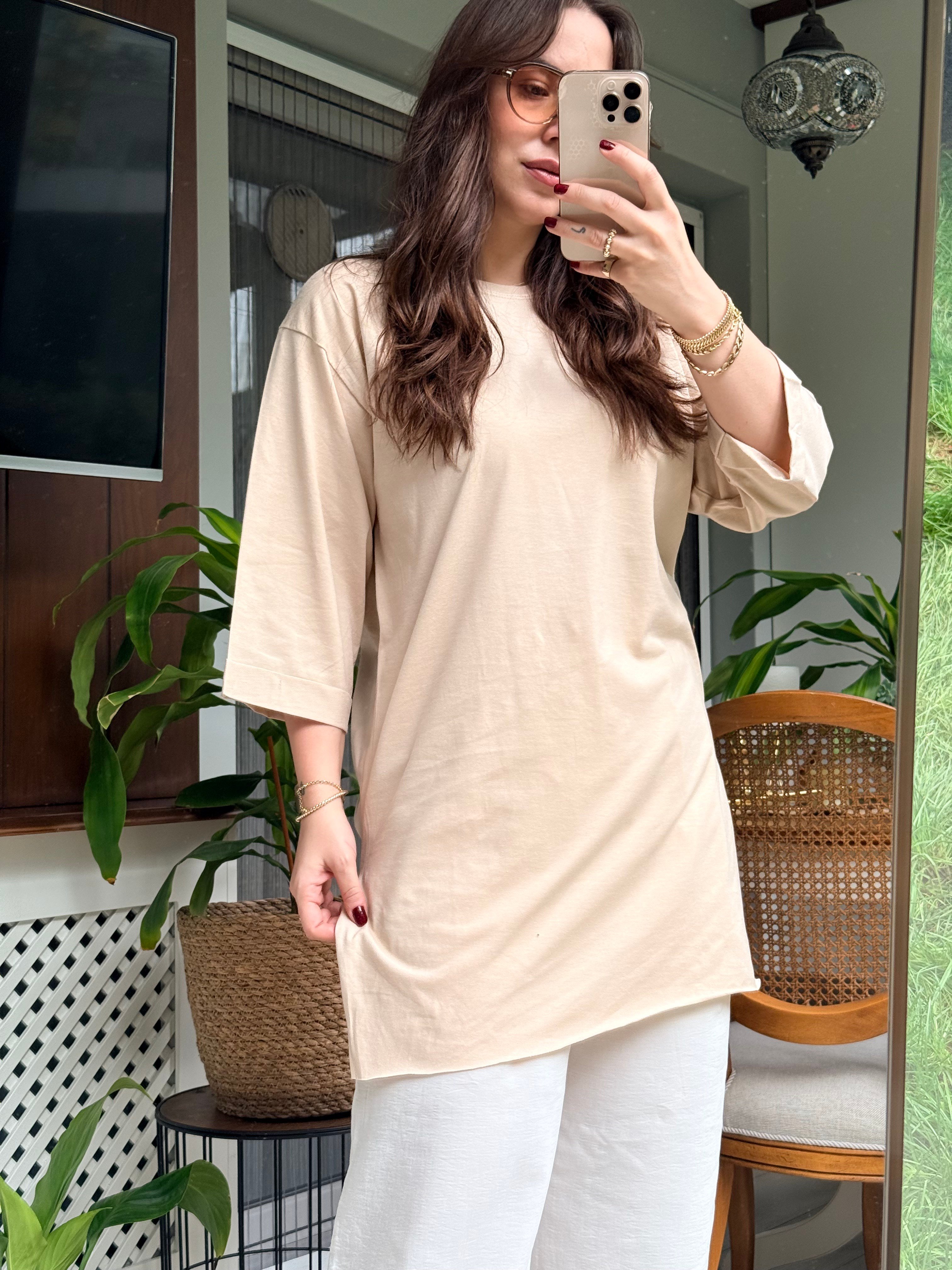 Salaş Oversize Tshirt Krem