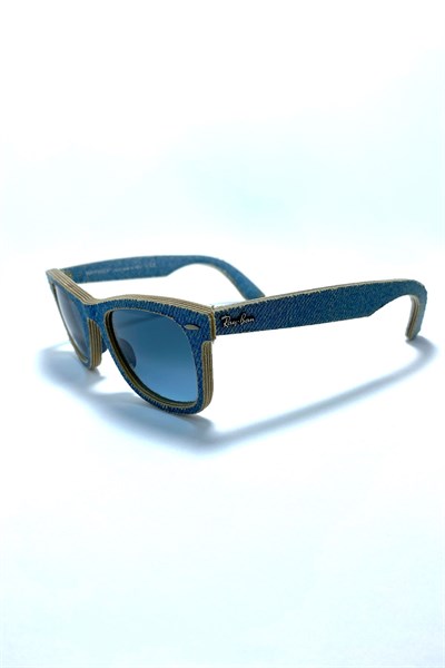 Ray-Ban Mod 2140 1164-4M Ekartman 50-22 Ahşap Üstü Kot Mavi Güneş Gözlüğü