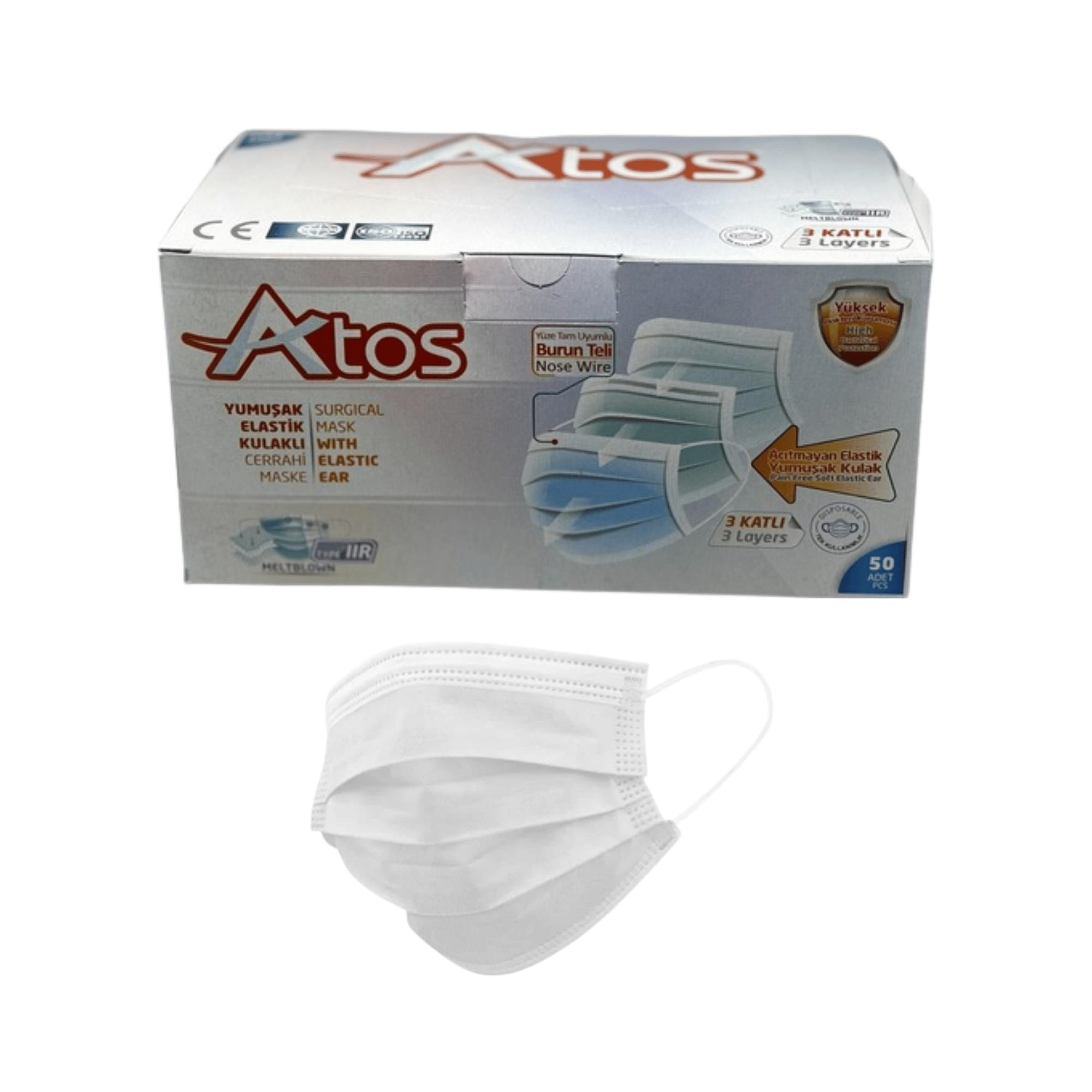 ATOS - MASKE LASTİKLİ BEYAZ 3KATLI 50 ADET