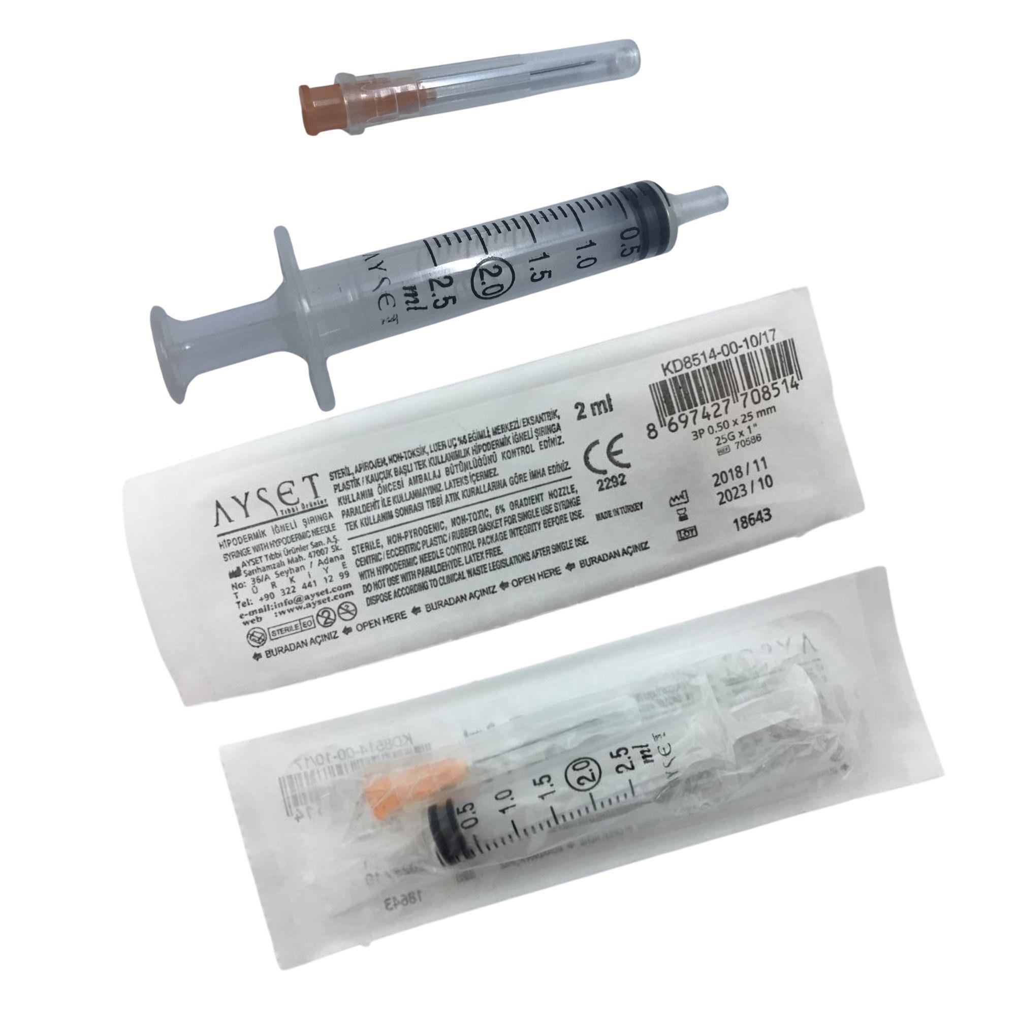 AYSET - 2 ML 3P 25G 0.50X25MM AŞI ENJEKTÖRÜ TURUNCU REF:70586 - 100 ADET