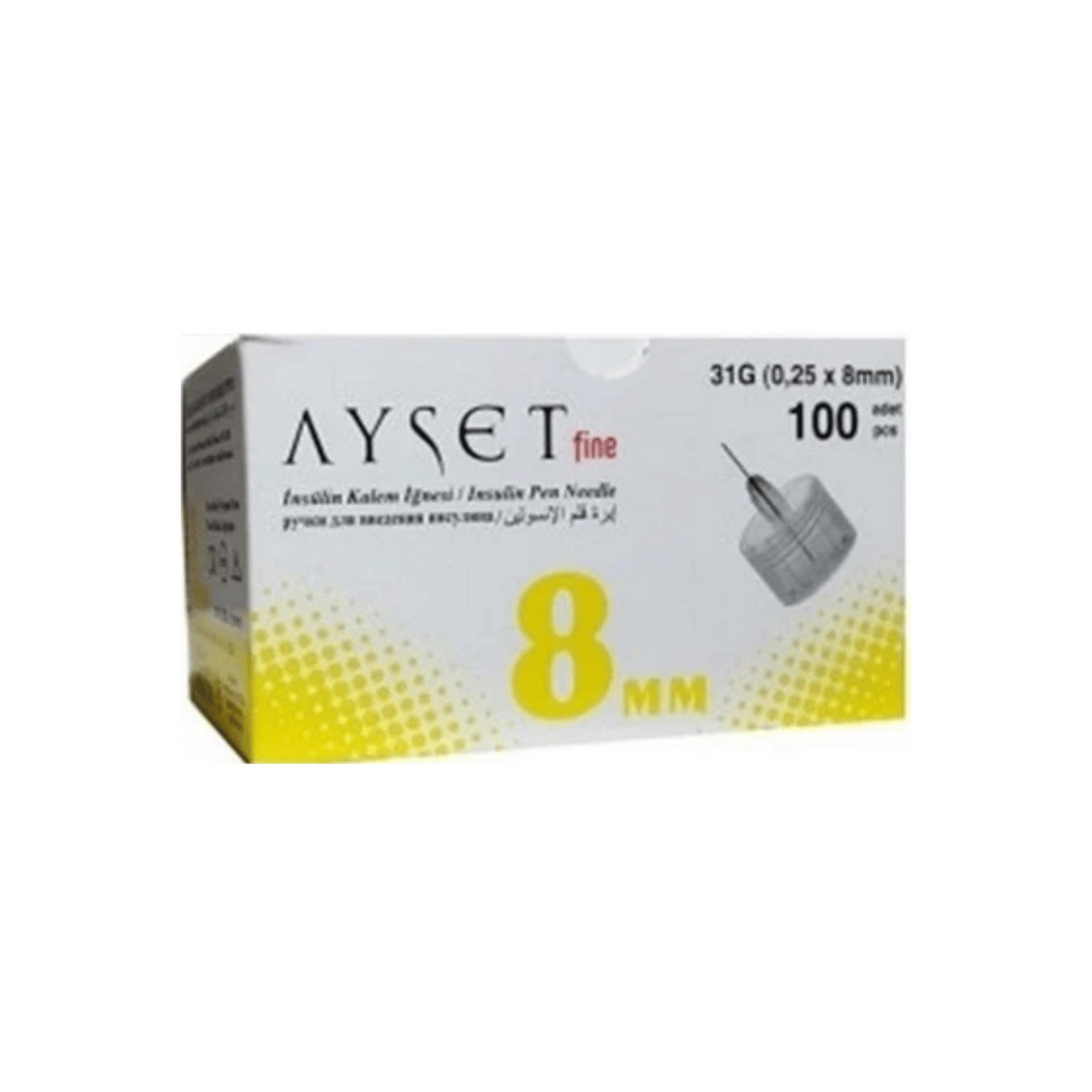 AYSET - FİNE 0.25 X 8MM İNSÜLİN KALEM İĞNE UCU 31G 100LÜ