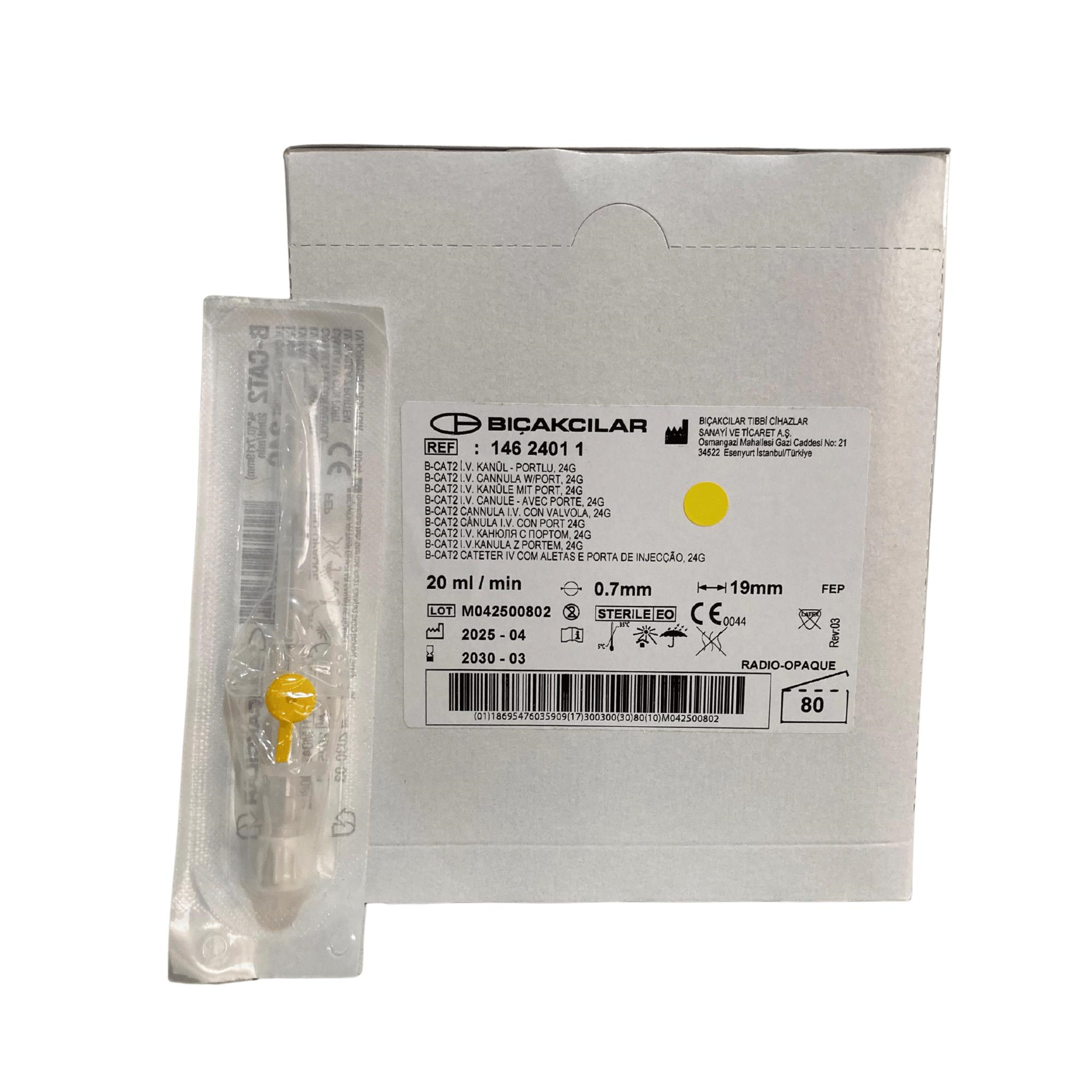 BIÇAKCILAR - ANJİOKAT 24G SARI - 80 ADET