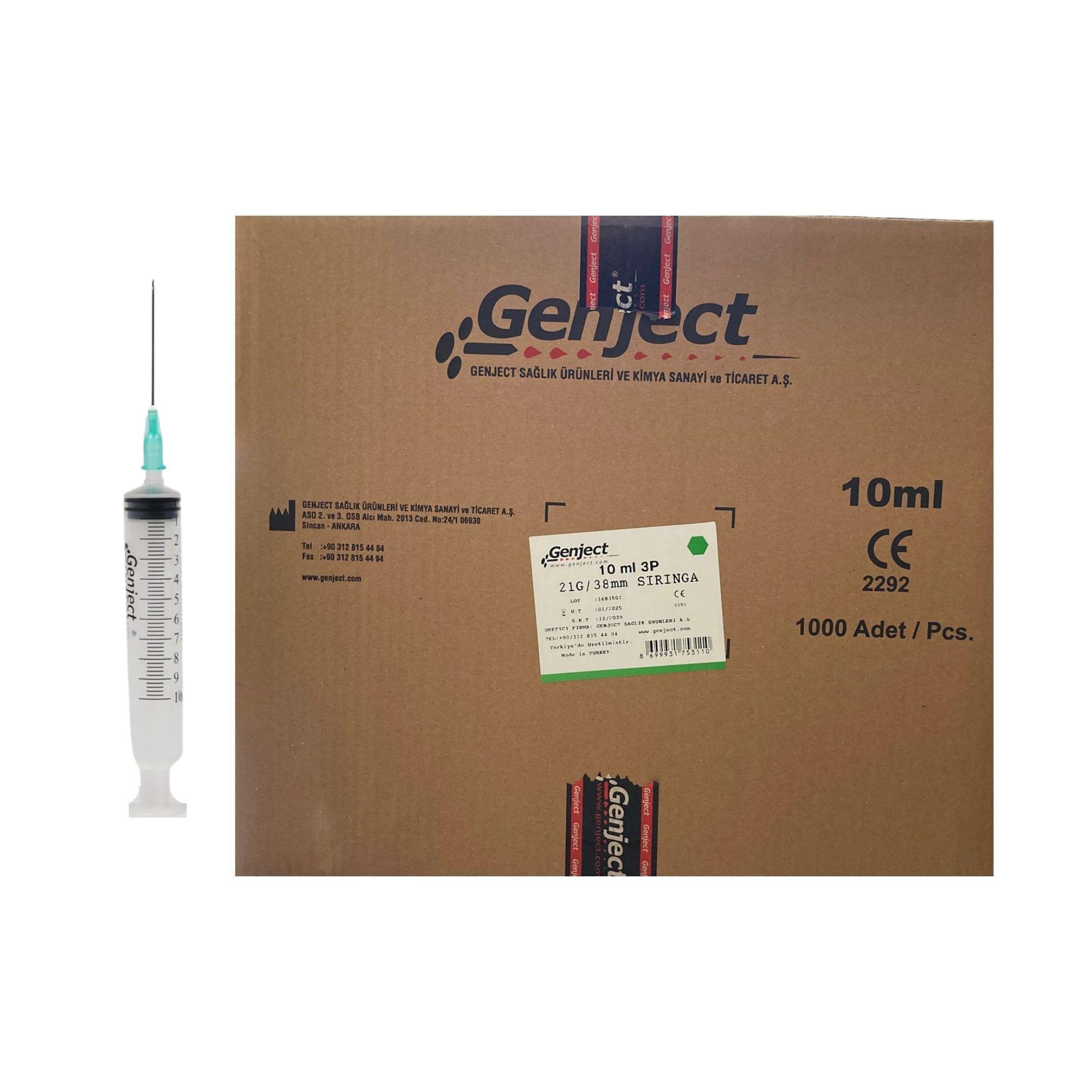 GENJECT - 10 ML 3PARÇA 21G 0.80X38MM ENJEKTÖR - 1000 ADET