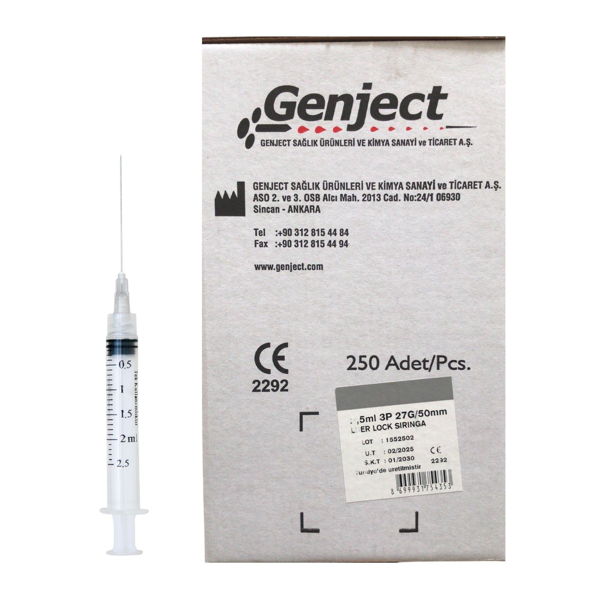 GENJECT - 2.5 ML 50MM UZUN DENTAL LUER LOCK ENJEKTÖR - 250 ADET