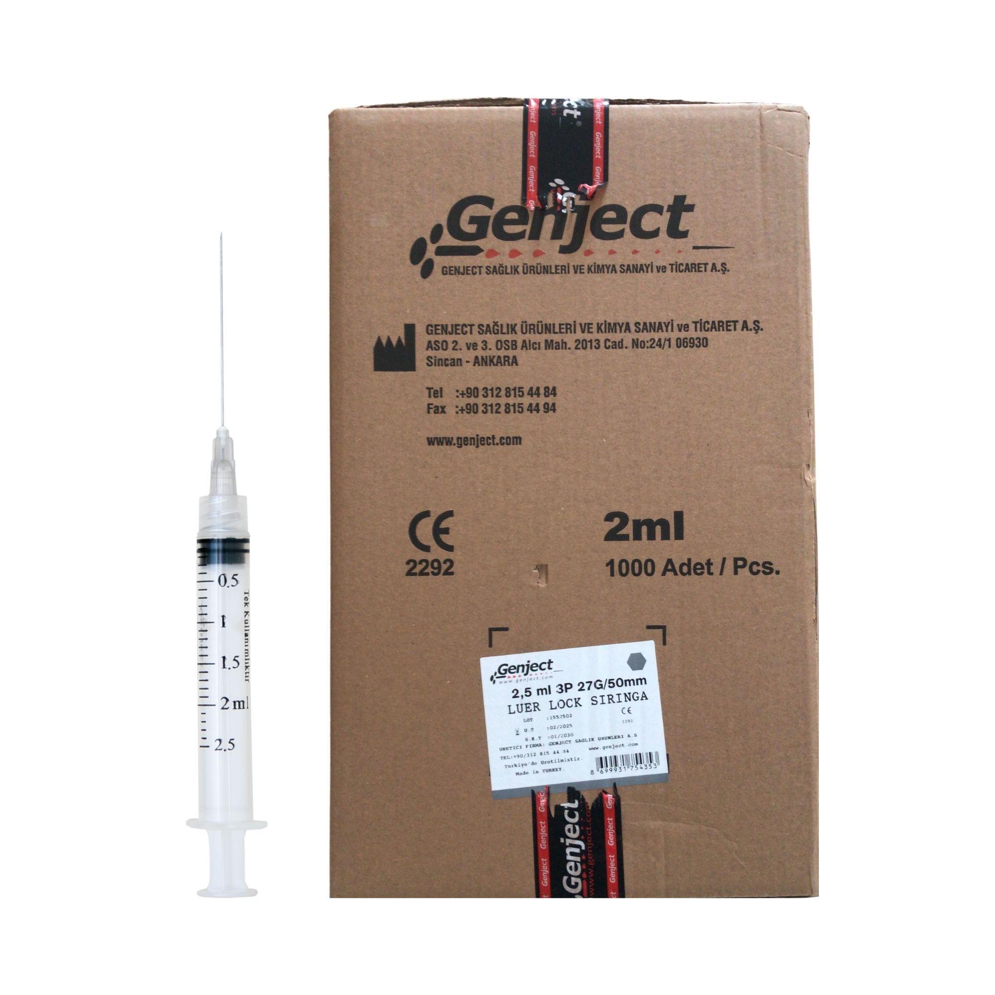 GENJECT - 2.5 ML 50MM UZUN DENTAL LUER LOCK ENJEKTÖR - 1000 ADET