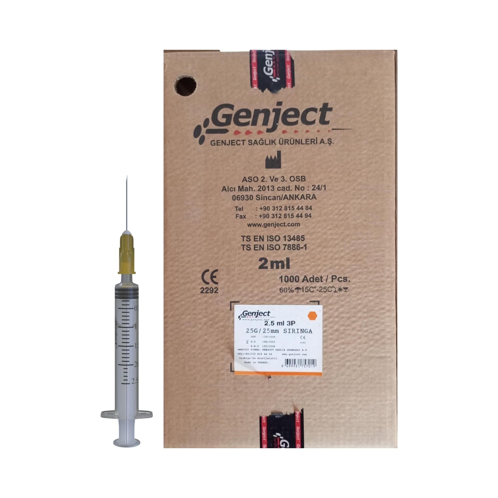 GENJECT - 2.5 ML 3P 25G TURUNCU 25MM AŞI ENJEKTÖRÜ - 1000 ADET