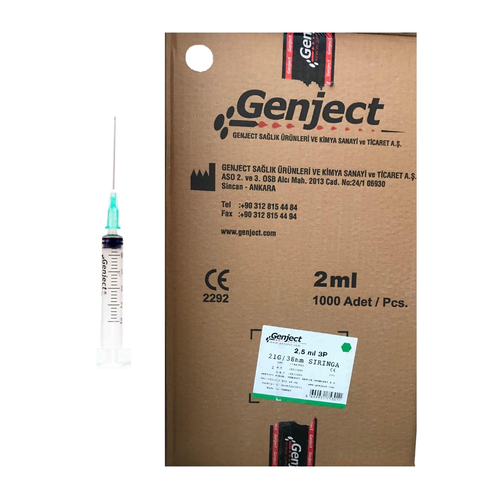 GENJECT - 2 ML 3PARÇA 21G 0.80X38MM ENJEKTÖR - 1000 ADET