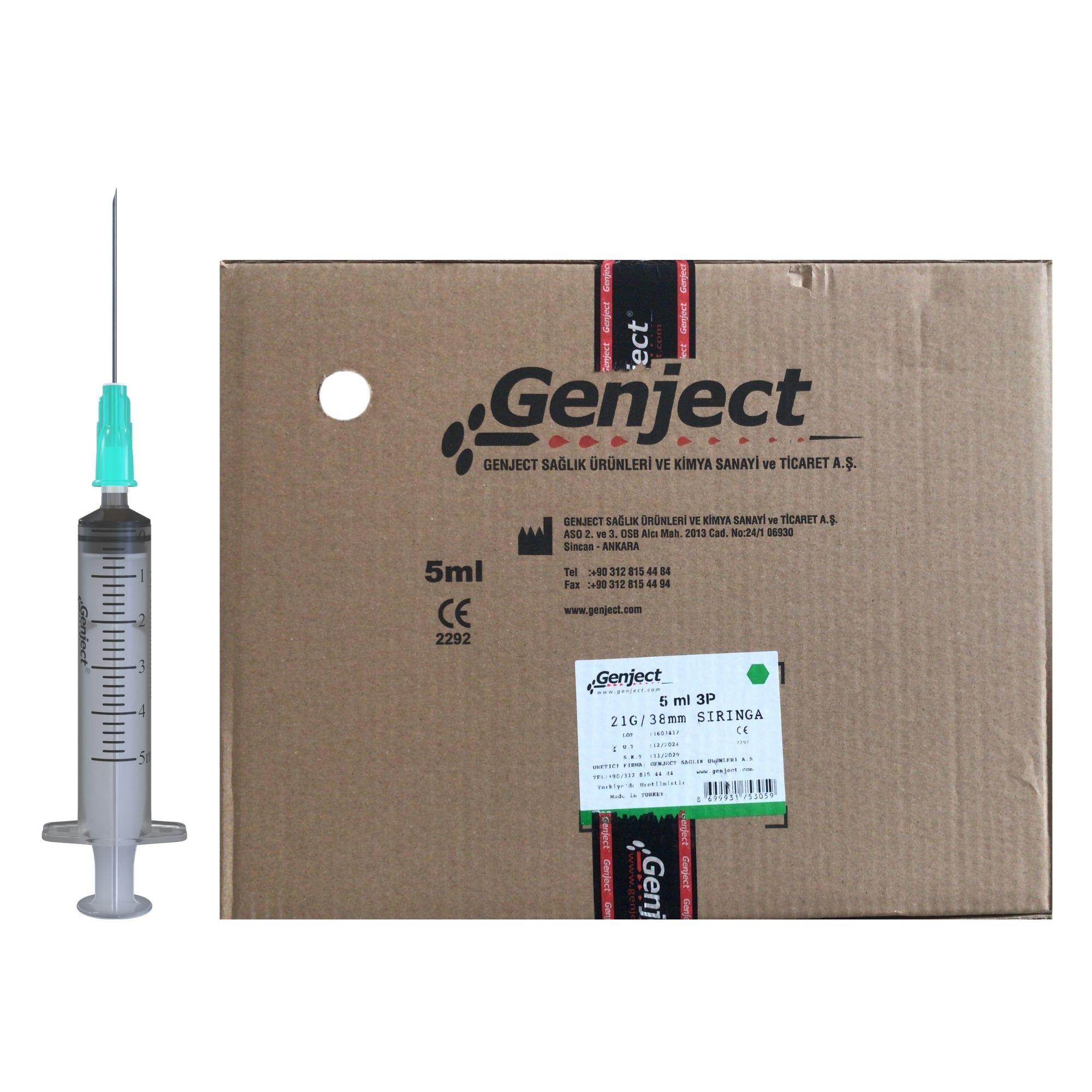 GENJECT - 5 ML 3PARÇA 21G 0.80X38MM ENJEKTÖR - 1000 ADET