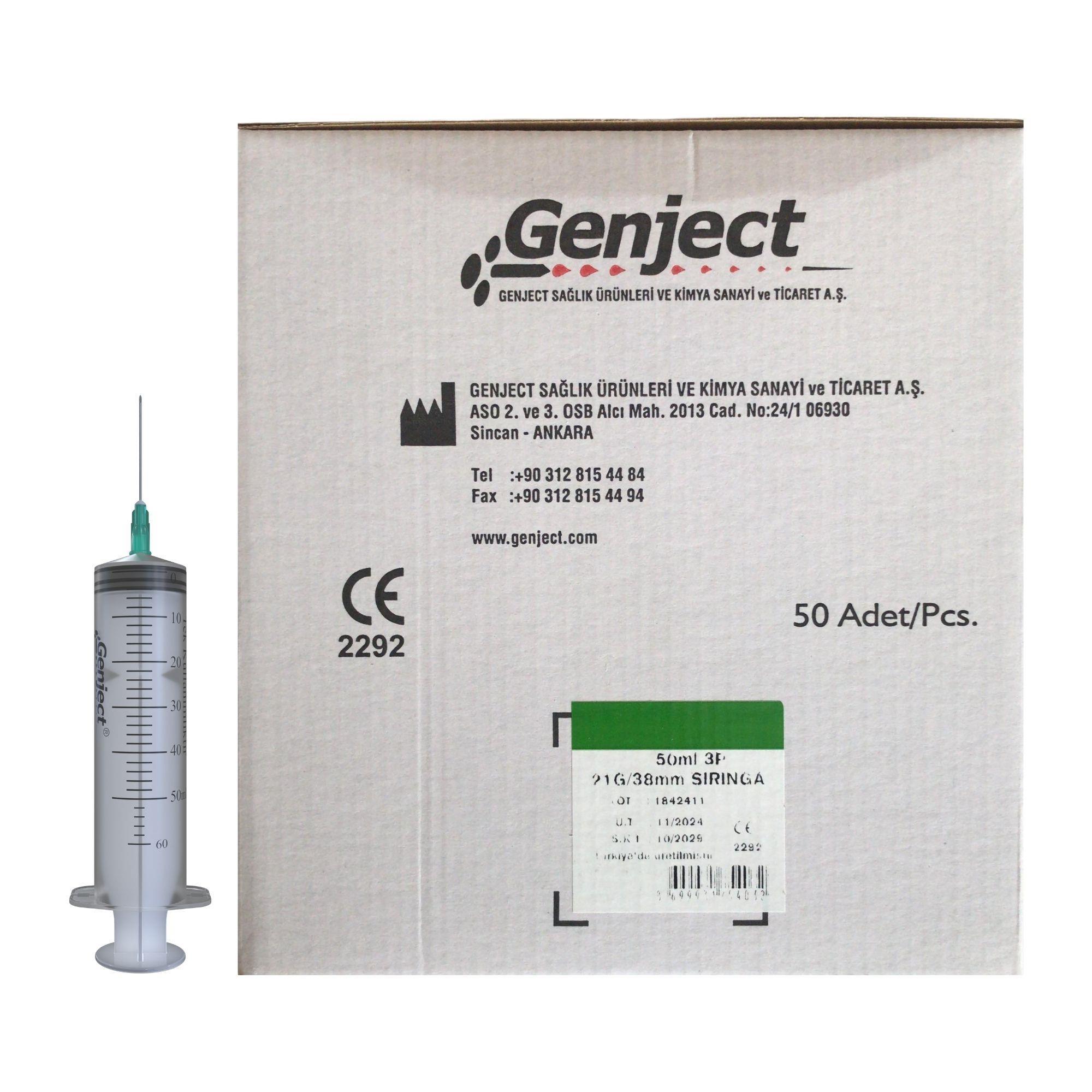 GENJECT - 50 ML 3PARÇA 21G 0.80X38MM ENJEKTÖR - 50 ADET