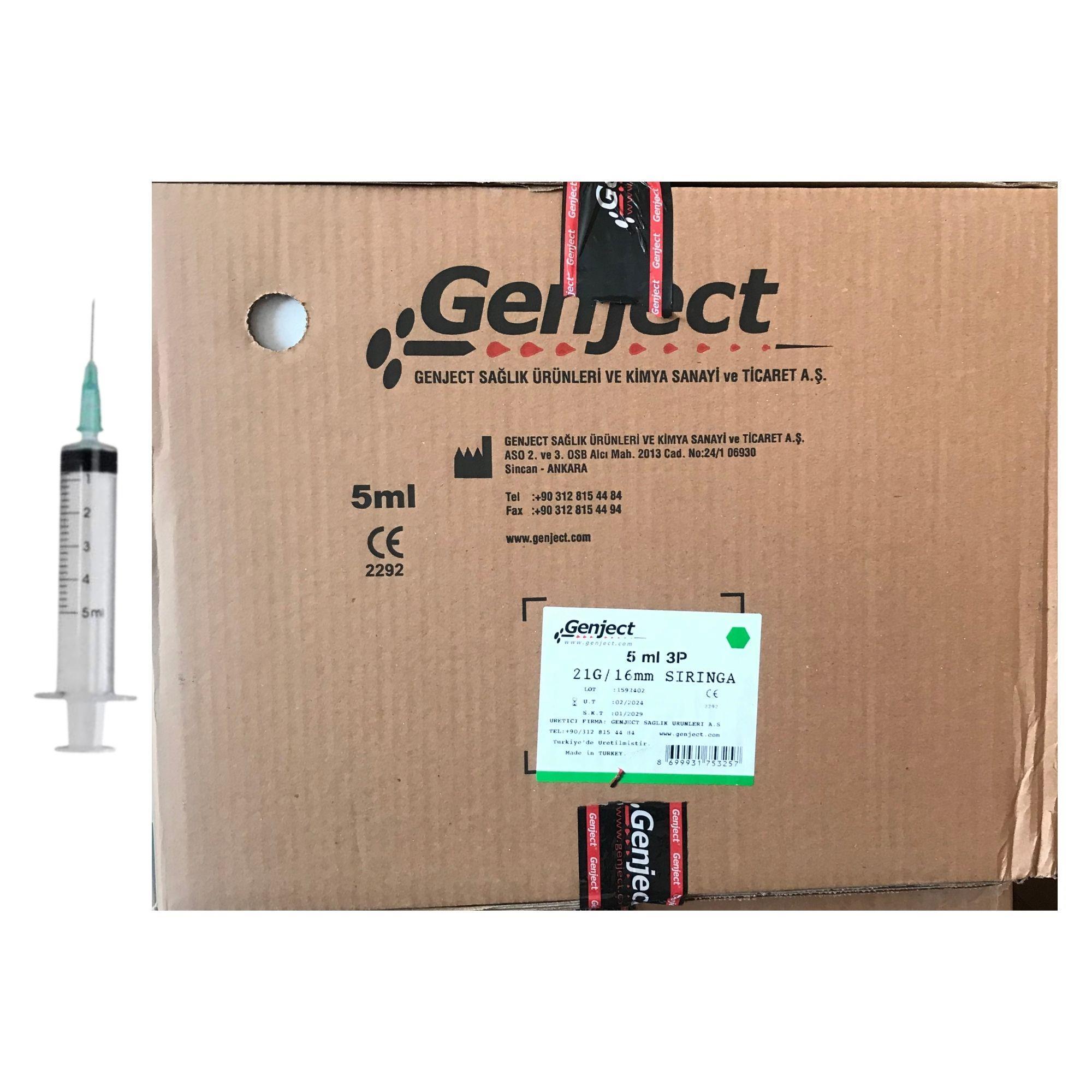 GENJECT - 5ML 3PARÇA YEŞİL KISA İĞNELİ ENJEKTÖR - 1000 ADET