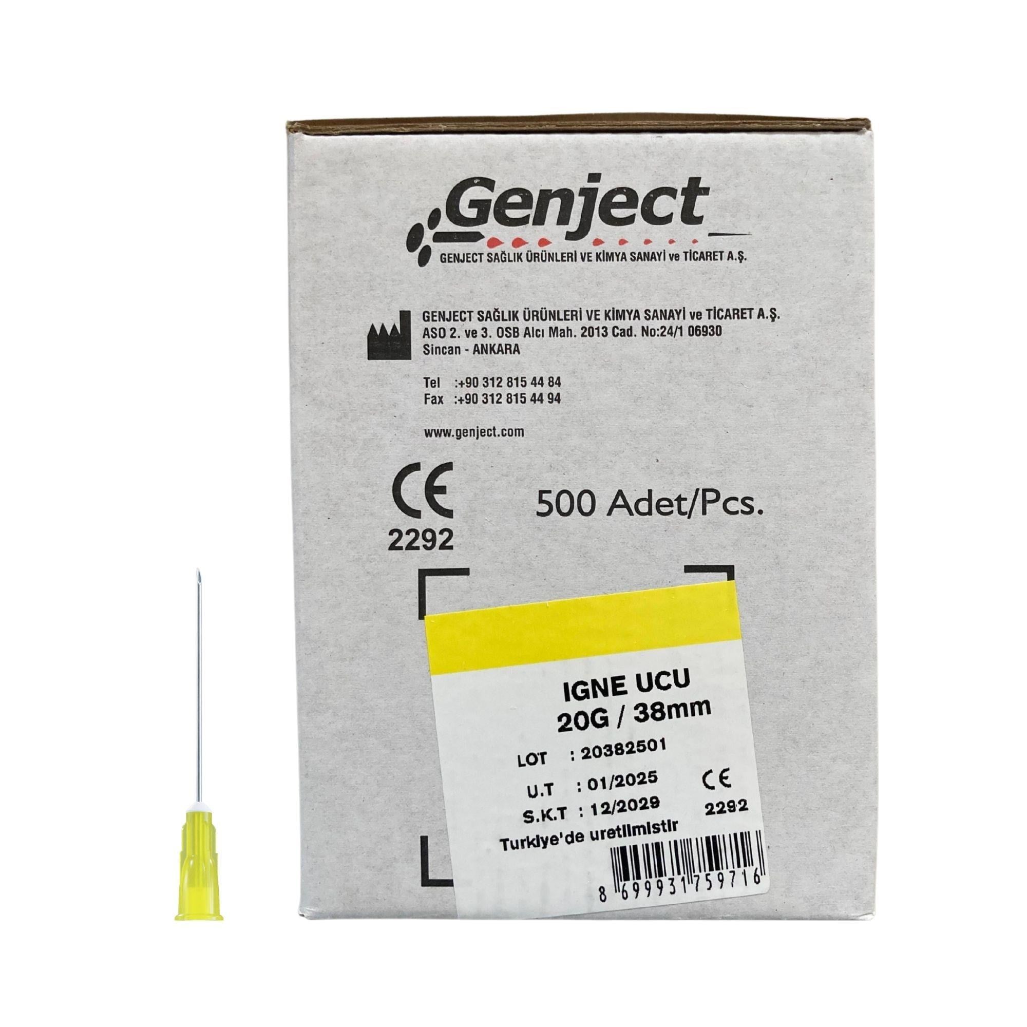 GENJECT - ENJEKTÖR İĞNE UCU 38MM SARI 20G - 500 ADET