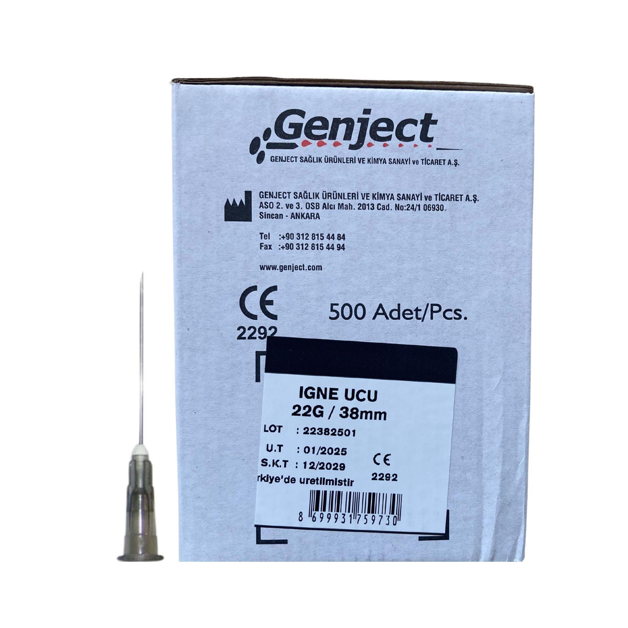 GENJECT - ENJEKTÖR İĞNE UCU 38MM SİYAH 22G - 500 ADET