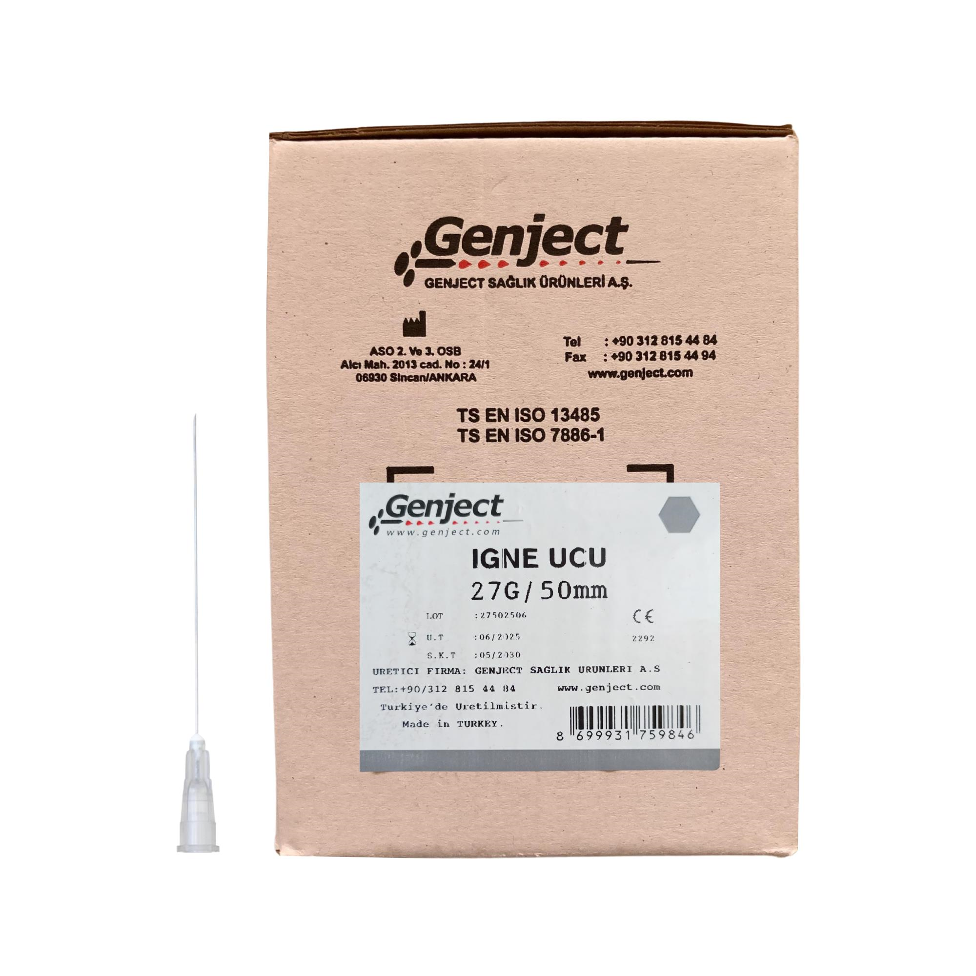 GENJECT - ENJEKTÖR İĞNE UCU DENTAL GRİ UZUN 27GX50MM - 500 ADET