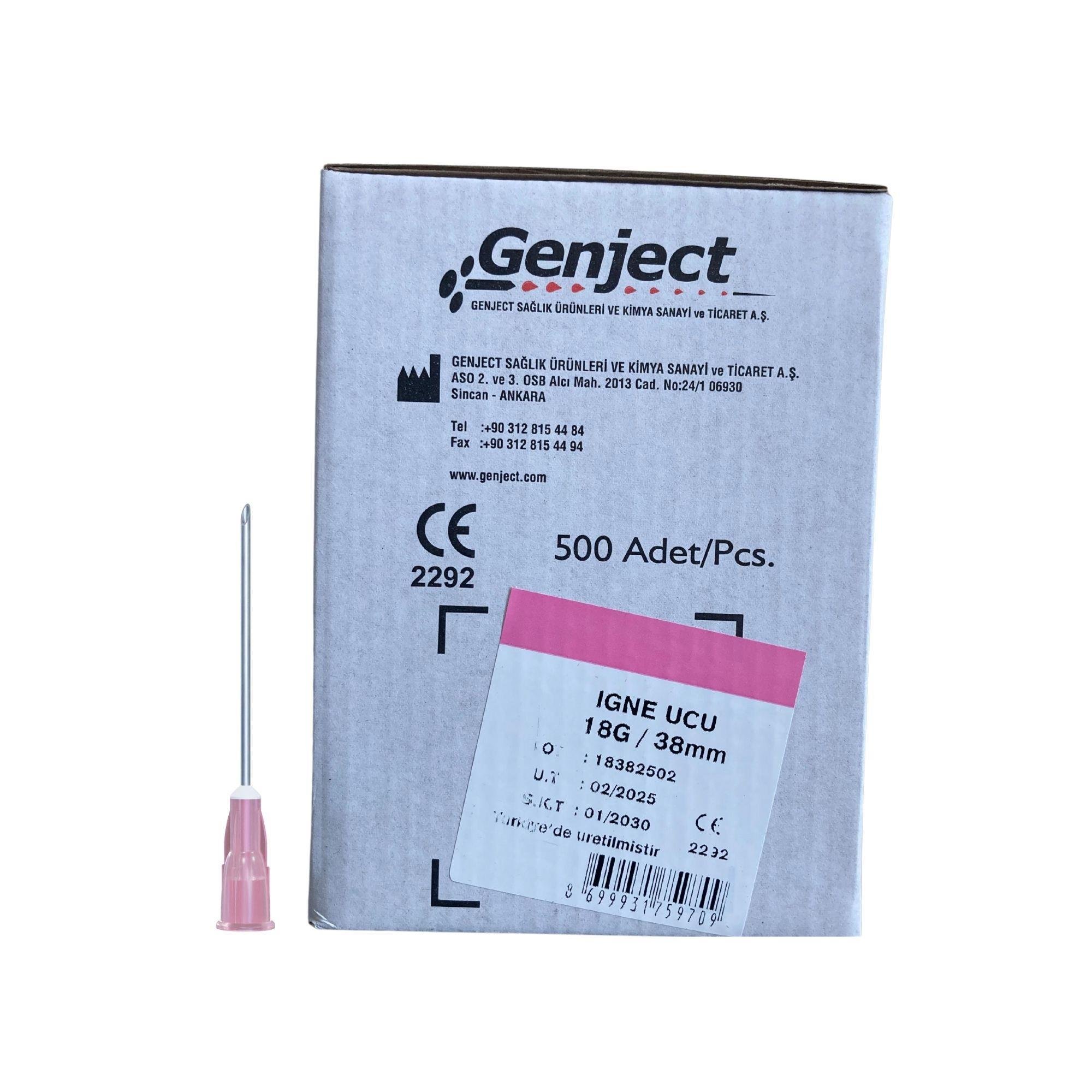 GENJECT - ENJEKTÖR İĞNE UCU PEMBE 18G - 500 ADET