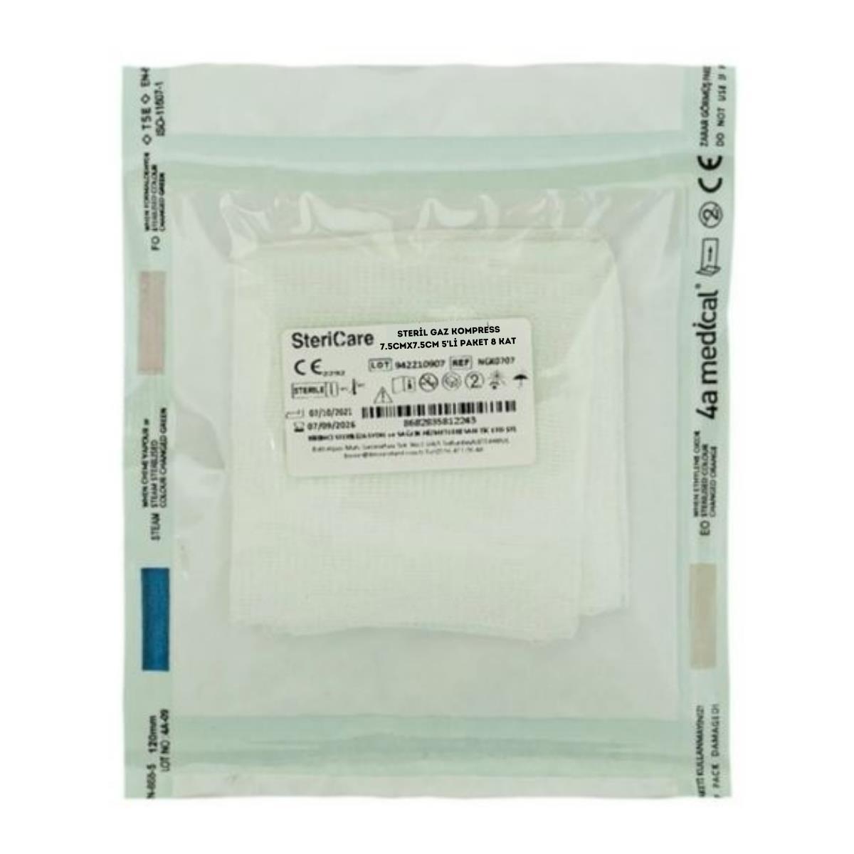 STERİCARE - STERİL SPANÇ 7.5CM X 7.5CM 8 KAT 5Lİ PAKET