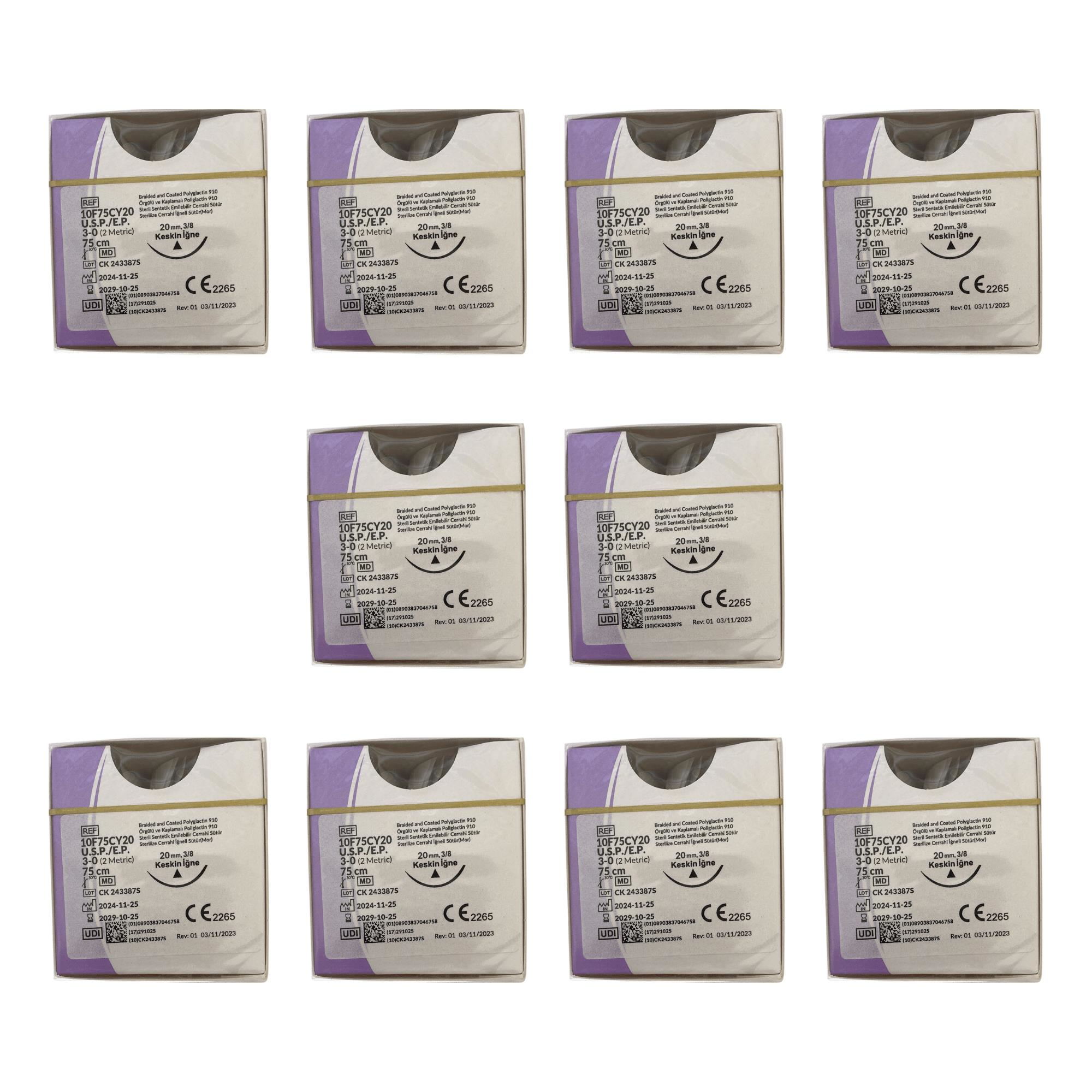 TRUSYNTH - PGA NO: 3/0 0 75CM KESKİN 30MM V-183 - 10 PAKET