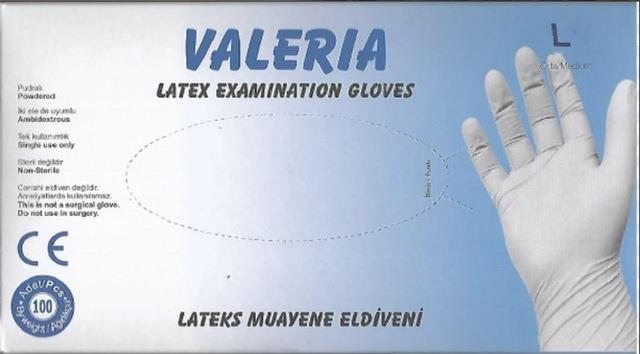 VALERİA - MUAYENE ELDİVENİ PUDRALI LATEKS LARGE 100LÜ PAKET