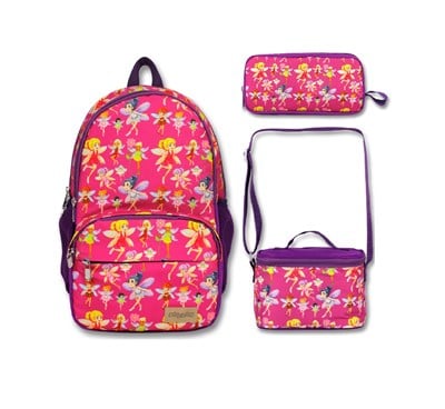 Famebag- Cennec Pembe Peri Baskılı Okul Çantası-Beslenme Çantası -Kalemlik Çantası Set-2575