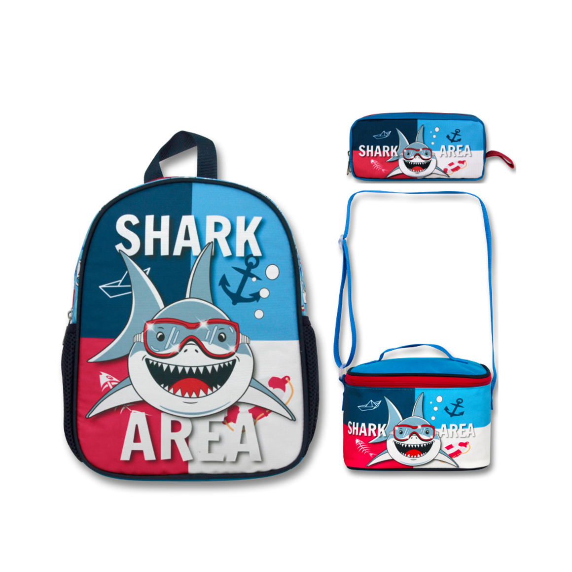 Famebag-Ümit Çanta Köpek Balığı Anaokulu Çantası Beslenme Ve Kalem Çantası Seti