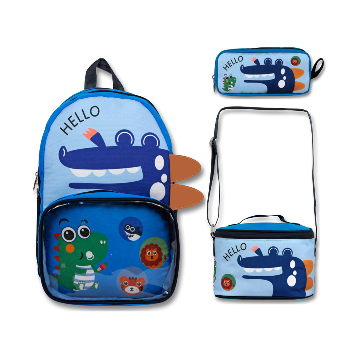 Famebag-Ümit Çanta Mavi Sevimli Timsah Okul Çantası Beslenme Ve Kalem Çantası Seti