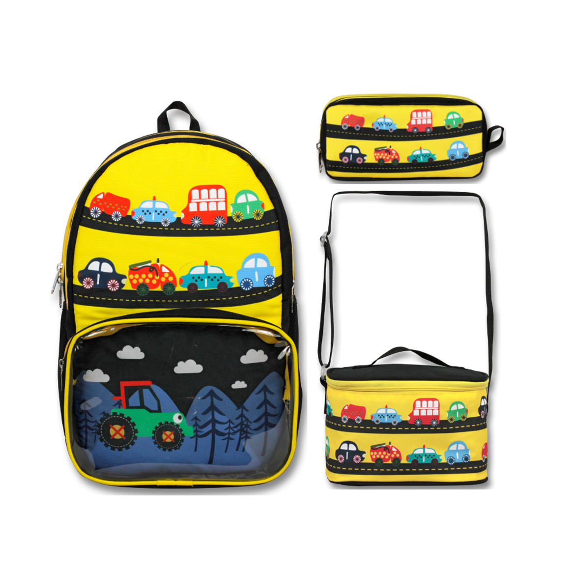 Famebag-Ümit Çanta Sarı Siyah Taşıtlar Okul Çantası Beslenme Çantası Ve Kalem Çantası Seti
