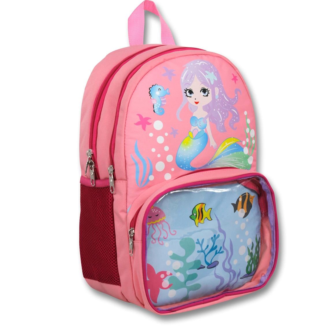 Famebag-Ümit Çanta Şeffaf Bölmeli Pembe Deniz Kızı Okul Çantası Beslenme Ve Kalem Çantası Seti
