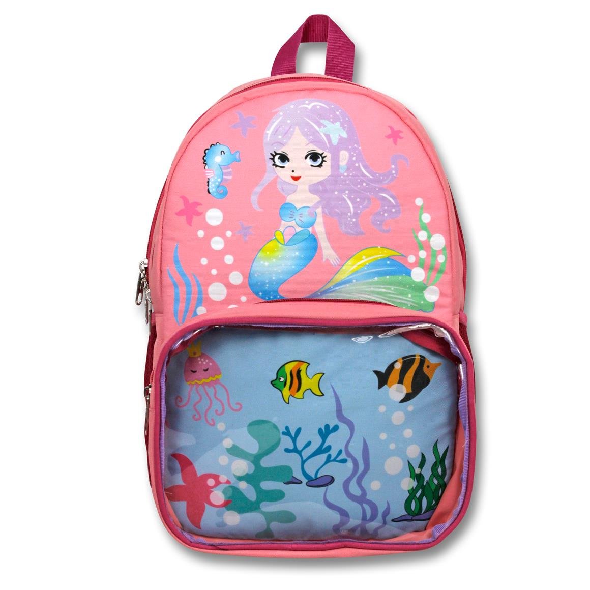 Famebag-Ümit Çanta Şeffaf Bölmeli Pembe Deniz Kızı Okul Çantası Beslenme Ve Kalem Çantası Seti