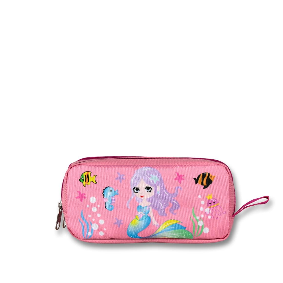 Famebag-Ümit Çanta Şeffaf Bölmeli Pembe Deniz Kızı Okul Çantası Beslenme Ve Kalem Çantası Seti