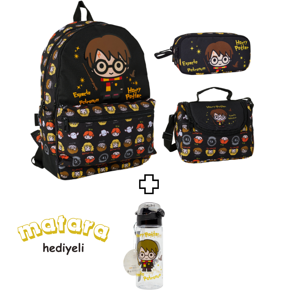 Harry Potter İlk Ve Ortaöğretim Okul Çantası-Beslenme Ve kalem Çantası-Matara Hediye