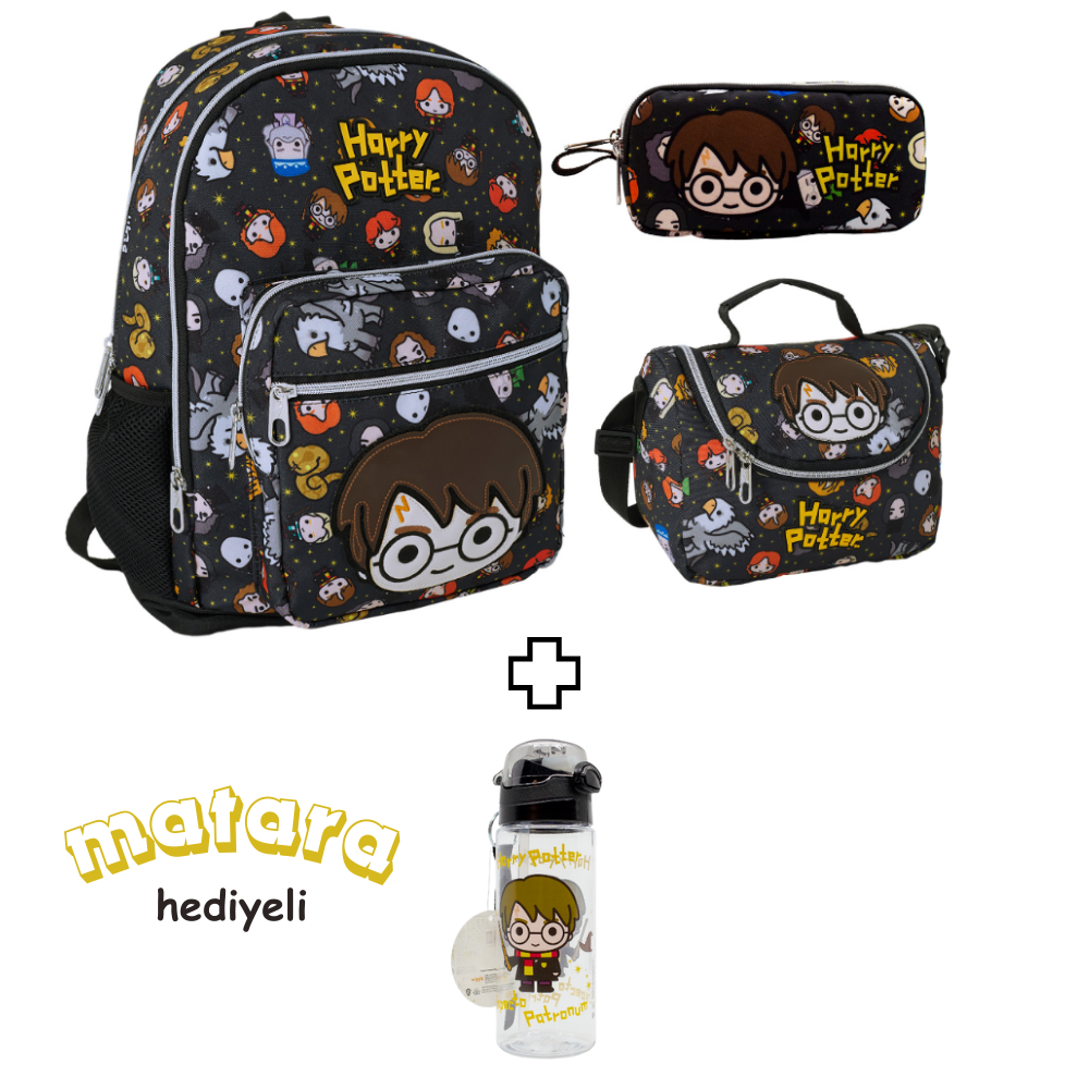 Harry Potter İlk Ve Ortaöğretim Okul Çantası-Beslenme Ve kalem Çantası-Matara Hediye
