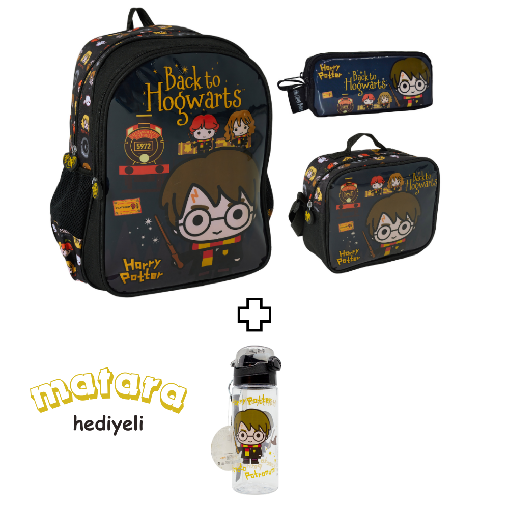 Harry Potter İlk Ve Ortaöğretim Okul Çantası-Beslenme Ve kalem Çantası-Matara Hediye