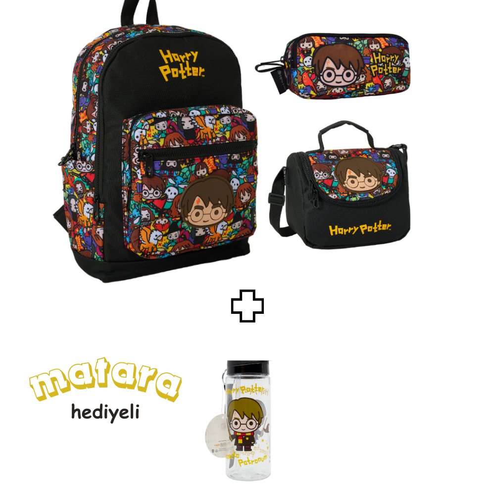 Harry Potter İlk Ve Ortaöğretim Okul Çantası-Beslenme Ve kalem Çantası-Matara Hediye