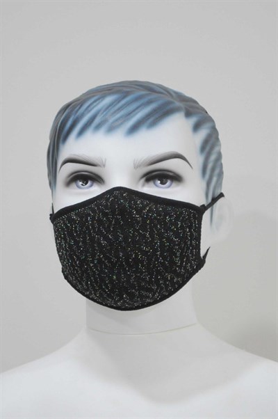 Knitmask Değiştirilebilir Filtreli Maske - Siyah Beyaz Simli