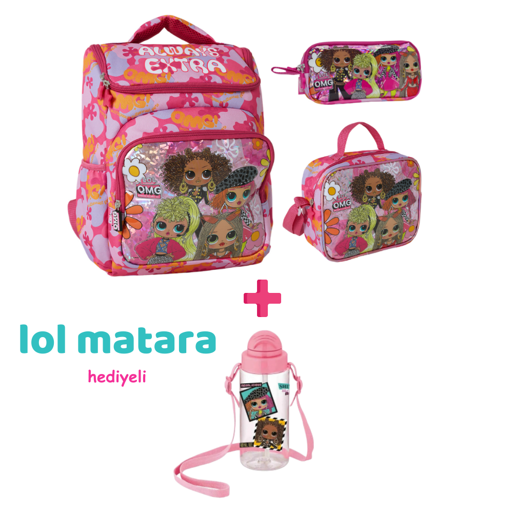 Lol İlk Ve Orta Öğretim Okul Çantası Beslenme Ve Kalem Çantası-Matara Hediyeli