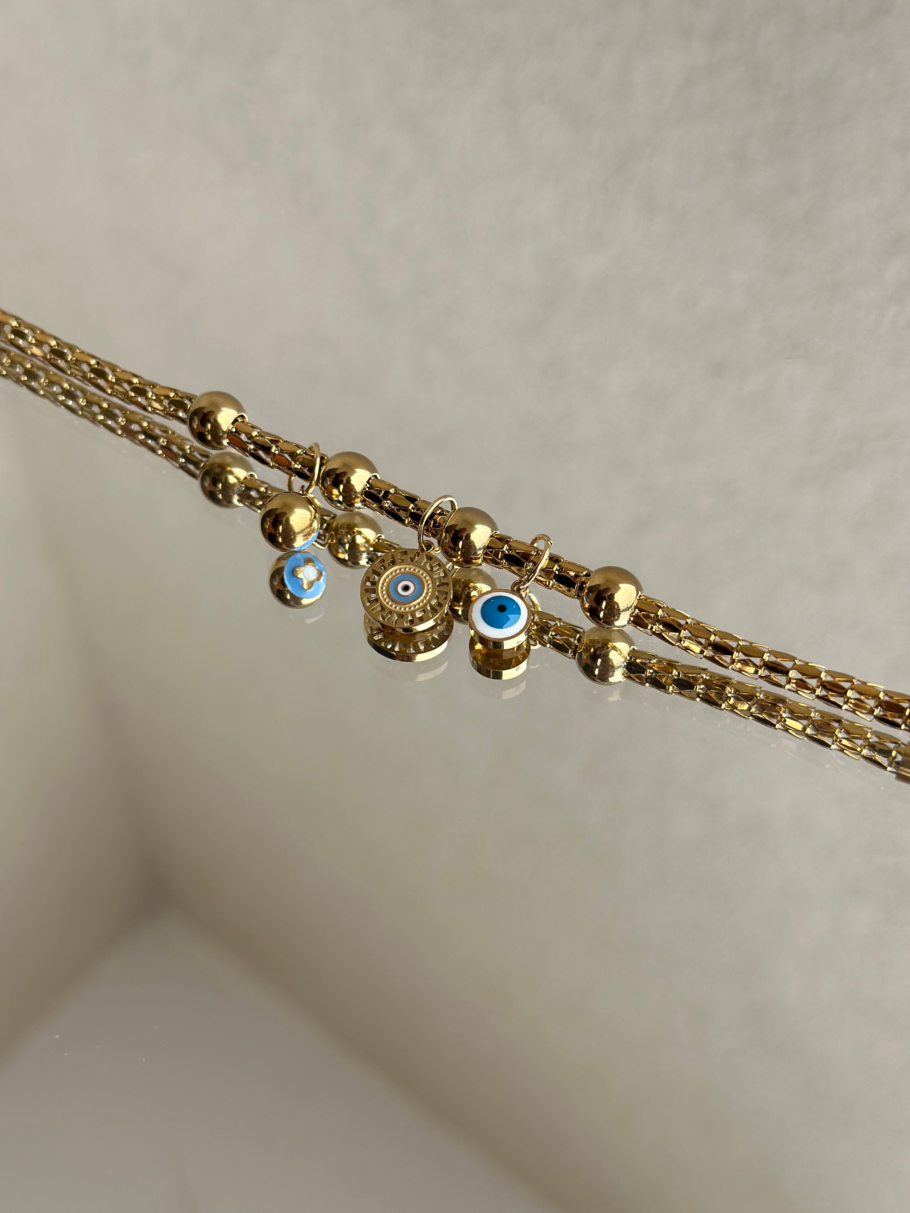 Nazar Boncuk Detaylı Charm Çelik Hasır Bileklik