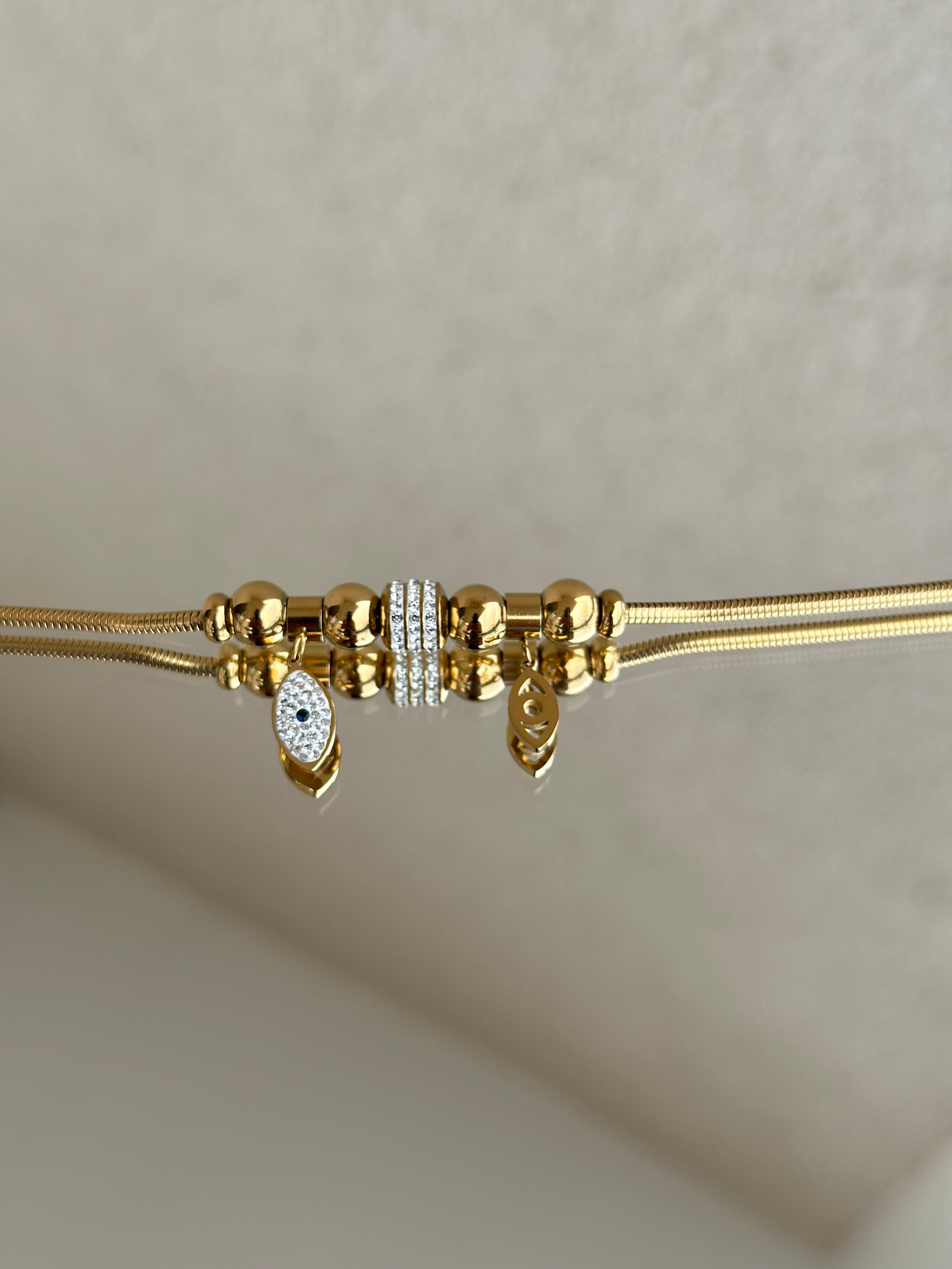 Zirkon Taş Göz Detaylı Charm Çelik Bileklik