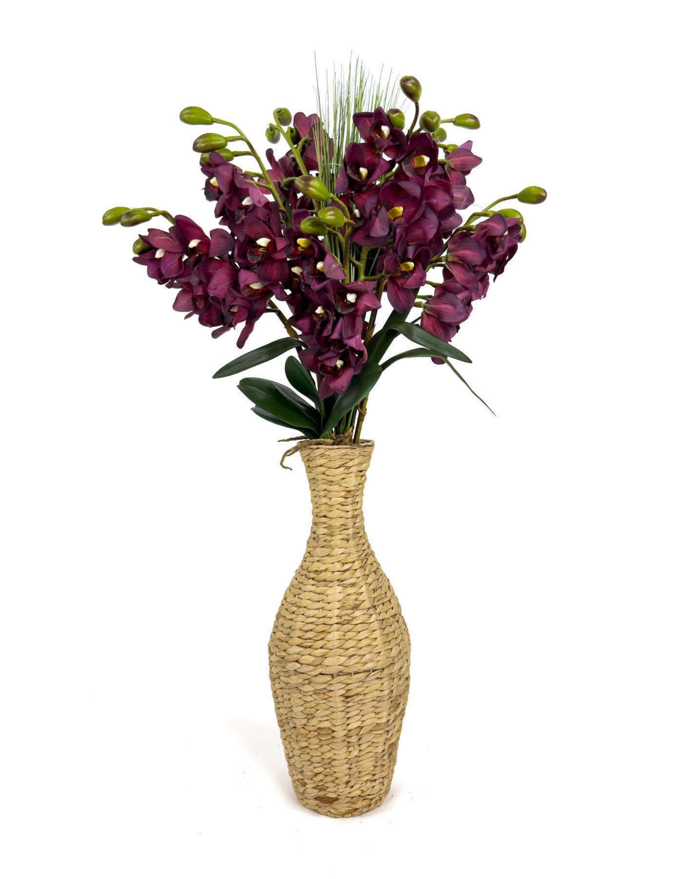 Luxury Mor Singapur Orkide 120 cm hasır bohem vazoda