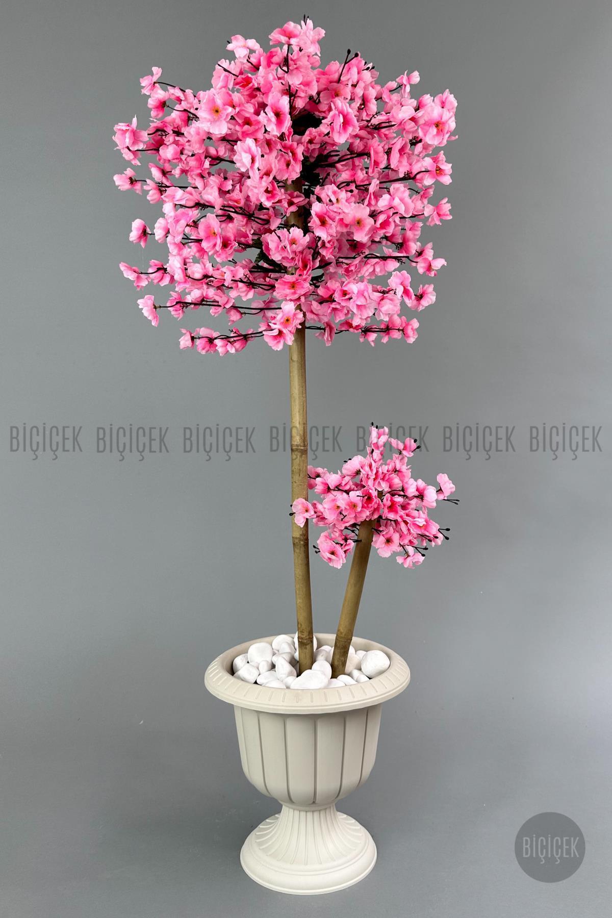 Yapay Ağaç Doğal Bambu Gövdeli Japon Ağacı Pembe Bahar Dalı Ağacı 125cm