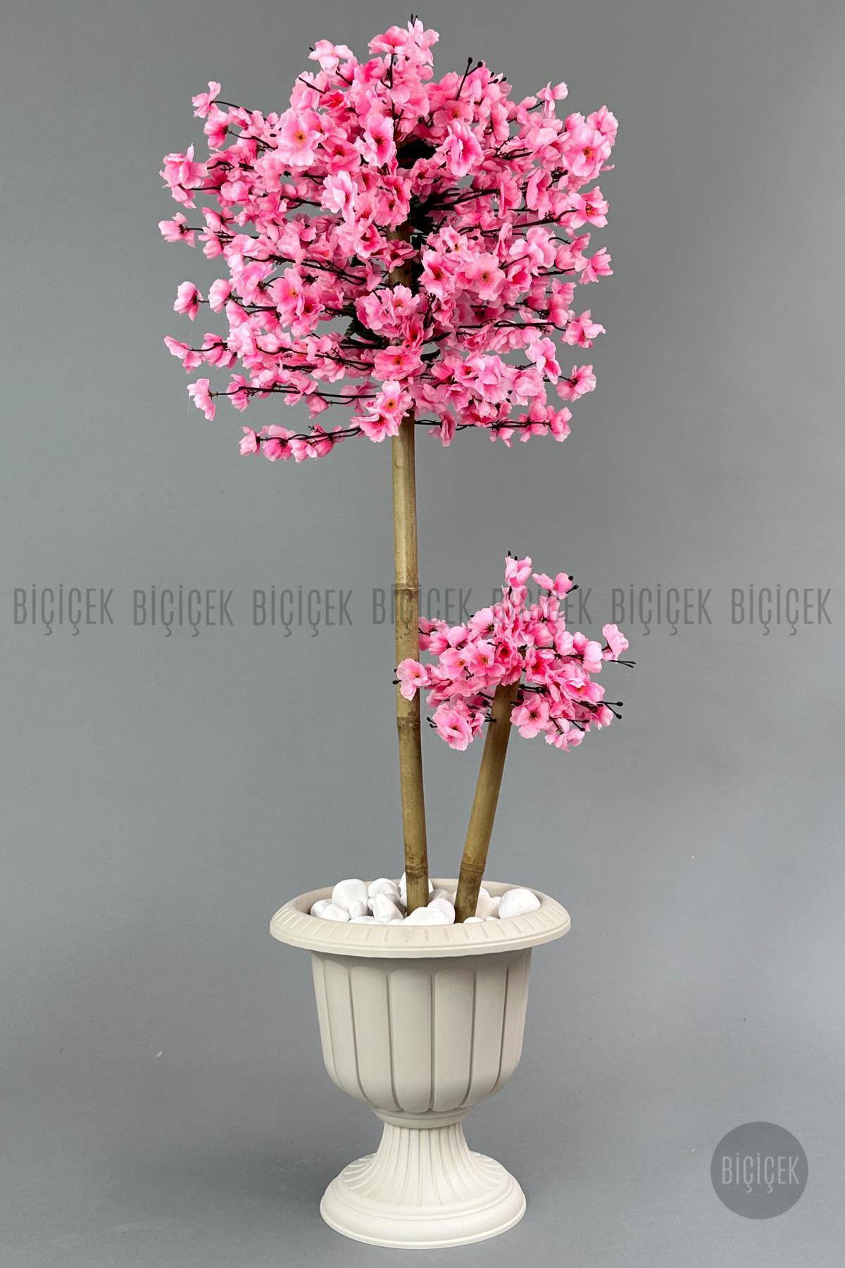 Yapay Ağaç Doğal Bambu Gövdeli Japon Ağacı Pembe Bahar Dalı Ağacı 125cm