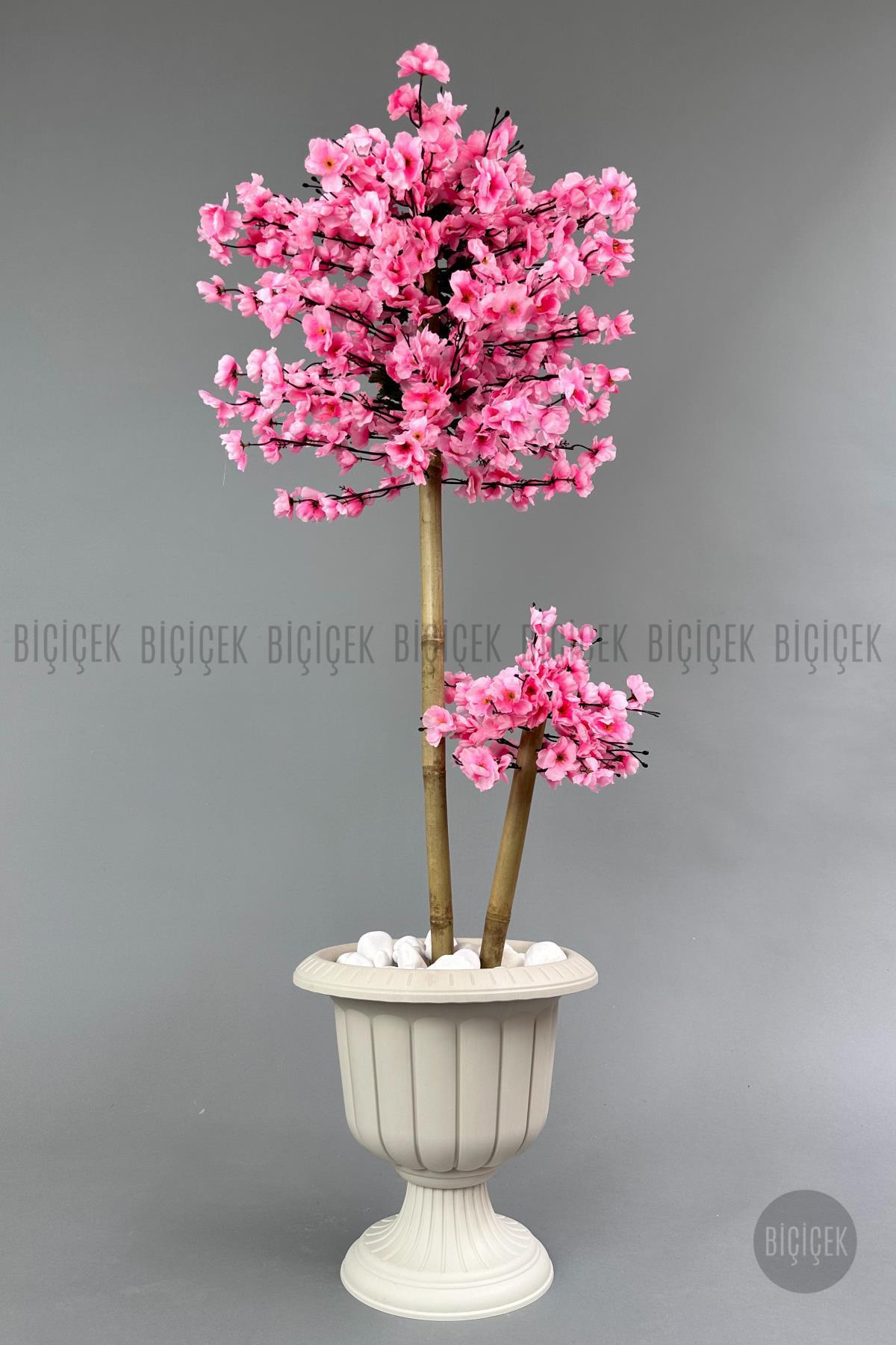 Yapay Ağaç Doğal Bambu Gövdeli Japon Ağacı Pembe Bahar Dalı Ağacı 125cm