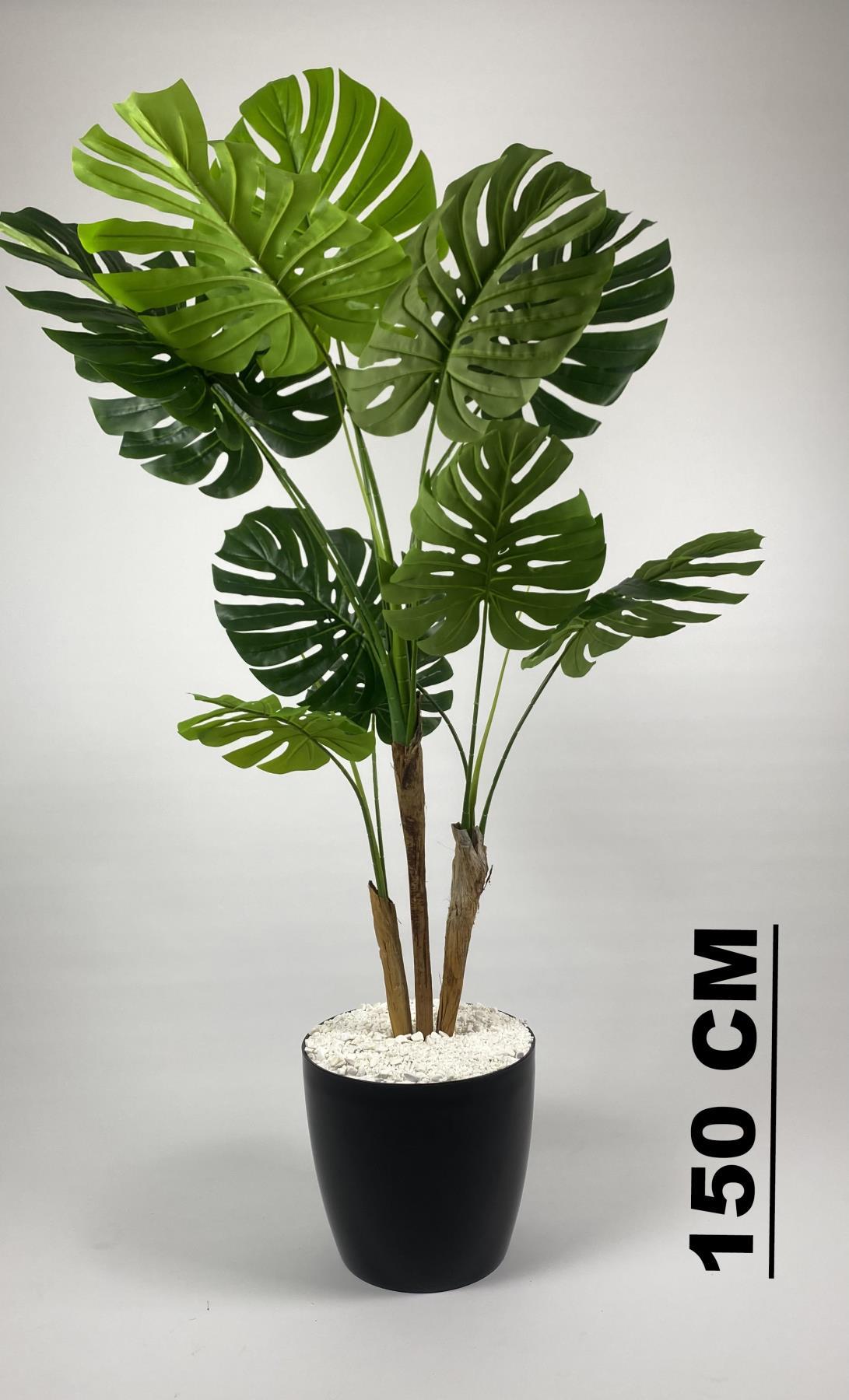 YAPAY AĞAÇ MONSTERA BAMBU GÖVDELİ 150CM DEVETABANI AĞACI BÜYÜK BOY SİYAH RENK YAKUT SAKSIDA