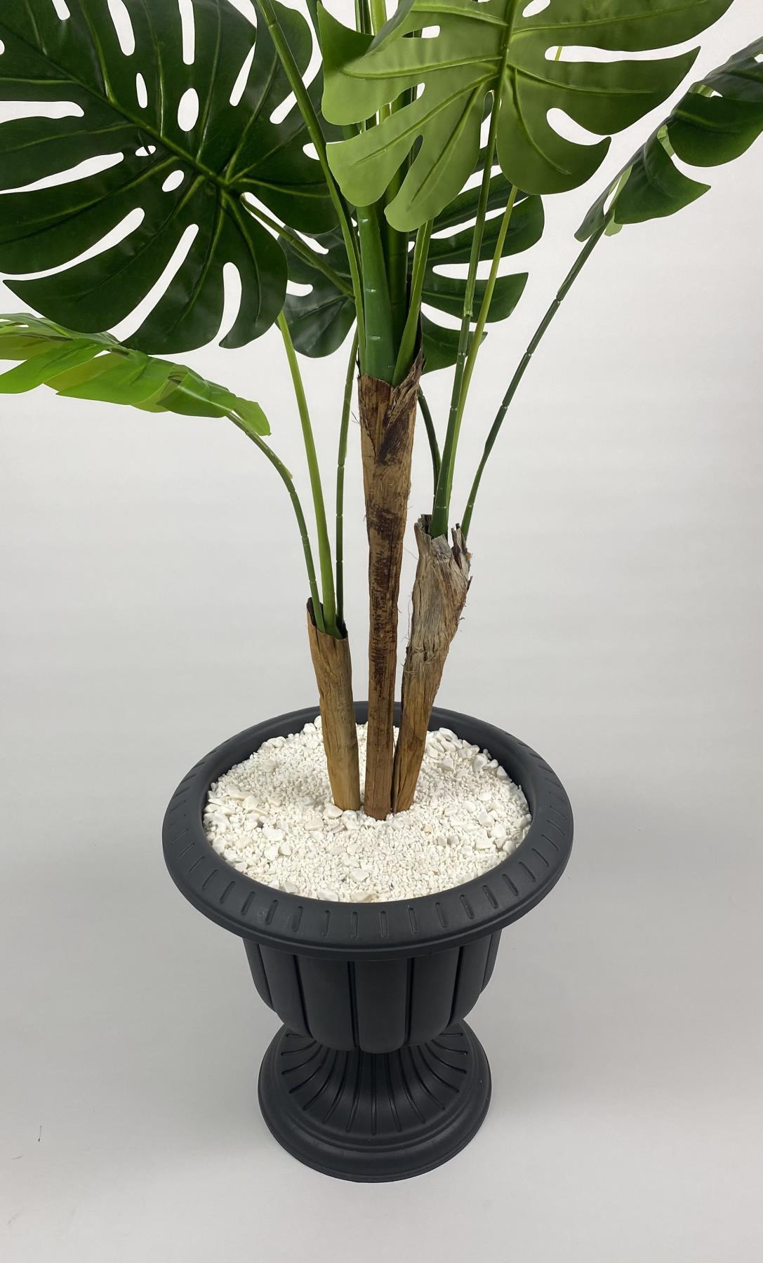 YAPAY AĞAÇ MONSTERA BAMBU GÖVDELİ 170CM DEVETABANI AĞACI BÜYÜK BOY ANTRASİT RENK NERGİS SAKSIDA