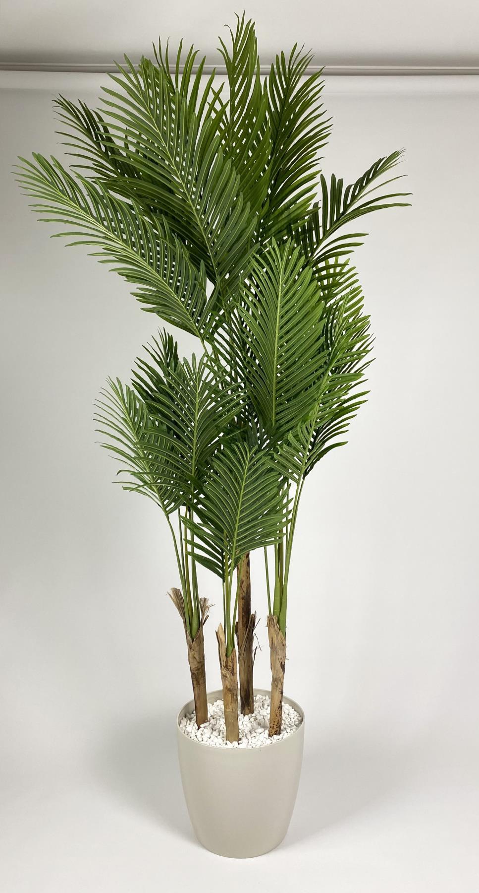 YAPAY AREKA AĞACI  BÜYÜK BOY PALMİYE AĞACI 4 BAMBU GÖVDELİ 220CM KIRIKBEYAZ RENK YAKUT SAKSIDA